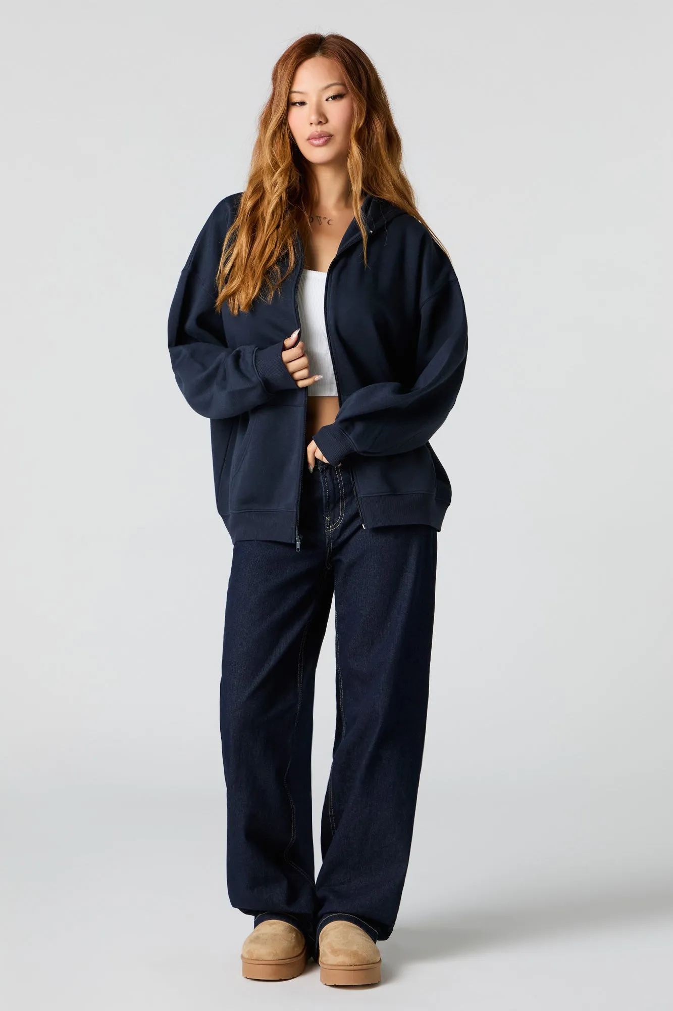 Oversized Zip-Up Fleece Hoodie sold by Urban Planet product image thumbnail 3