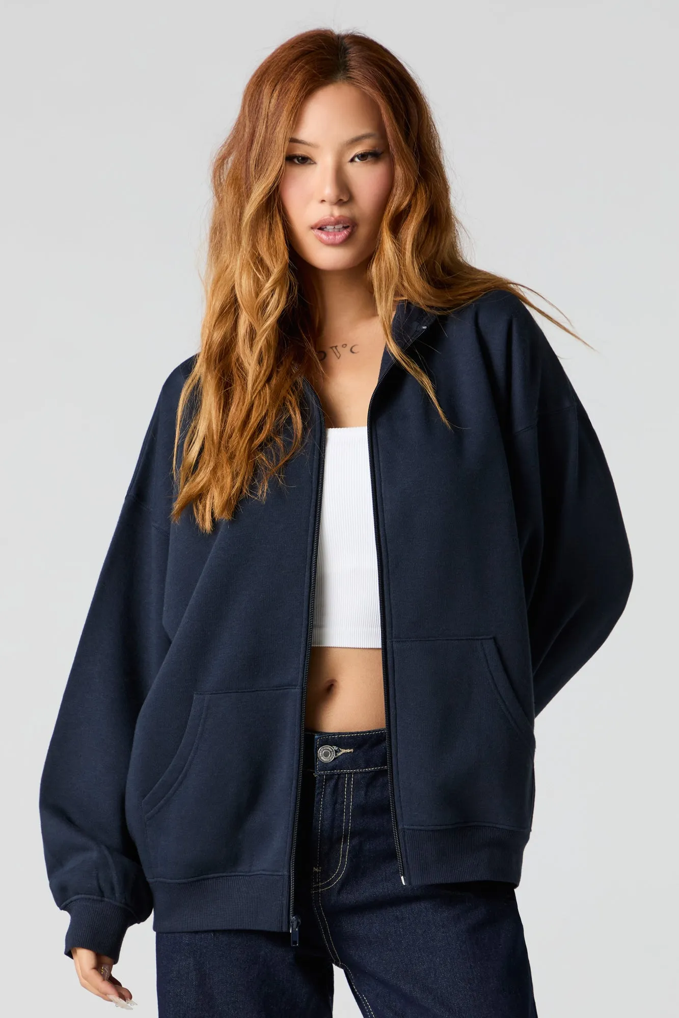 Oversized Zip-Up Fleece Hoodie sold by Urban Planet product image thumbnail 4