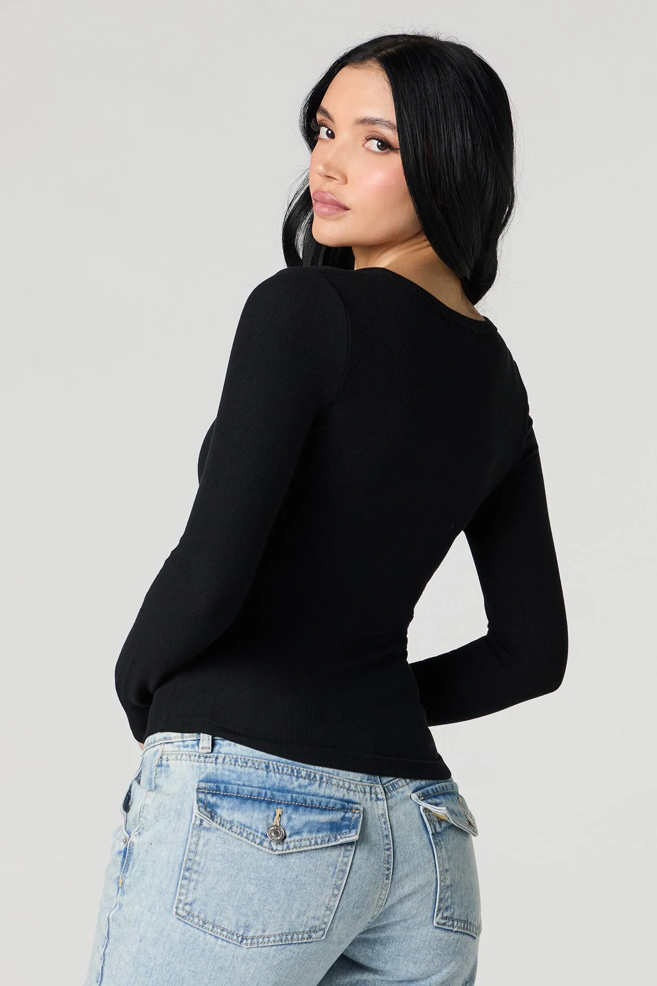 Ribbed Henley Long Sleeve Top sold by Urban Planet product image thumbnail 5