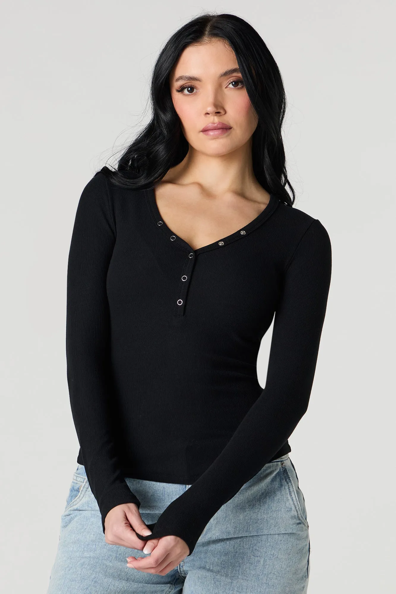 Ribbed Henley Long Sleeve Top sold by Urban Planet product image thumbnail 4