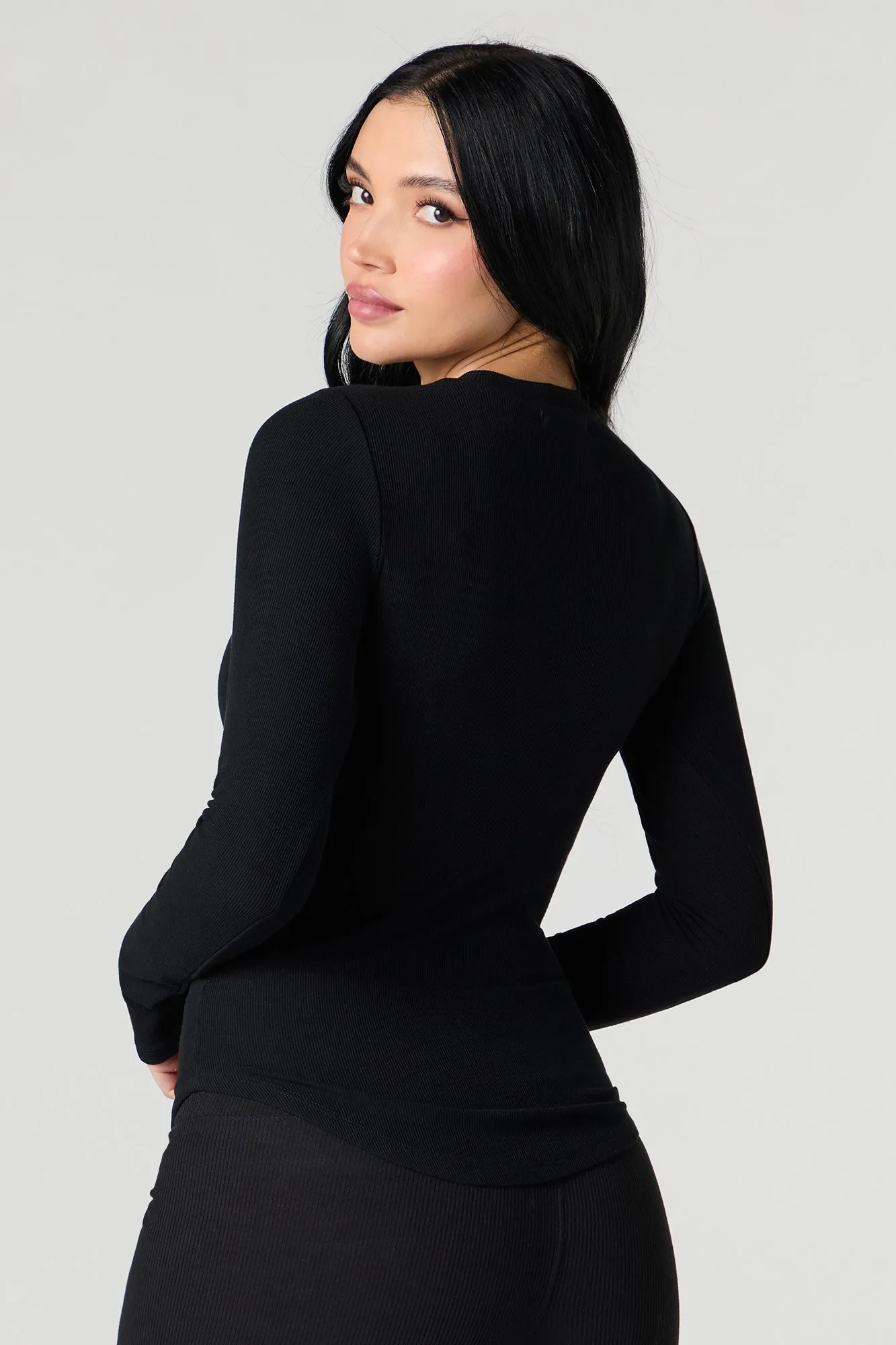 Ribbed Curved Hem Long Sleeve Top sold by Urban Planet product image thumbnail 5