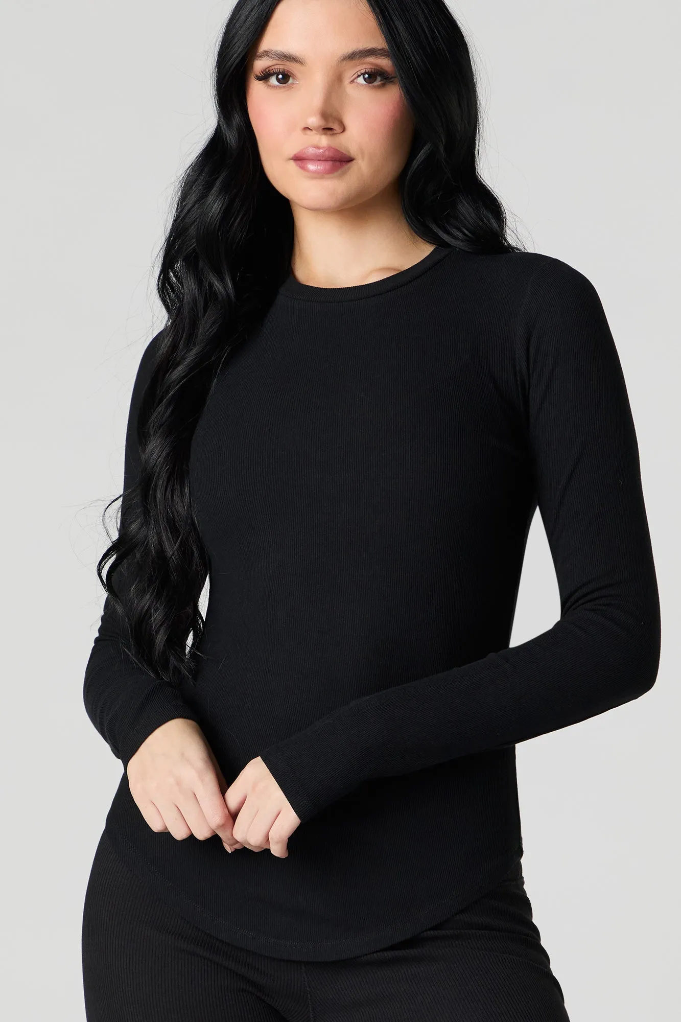 Ribbed Curved Hem Long Sleeve Top sold by Urban Planet product image thumbnail 4