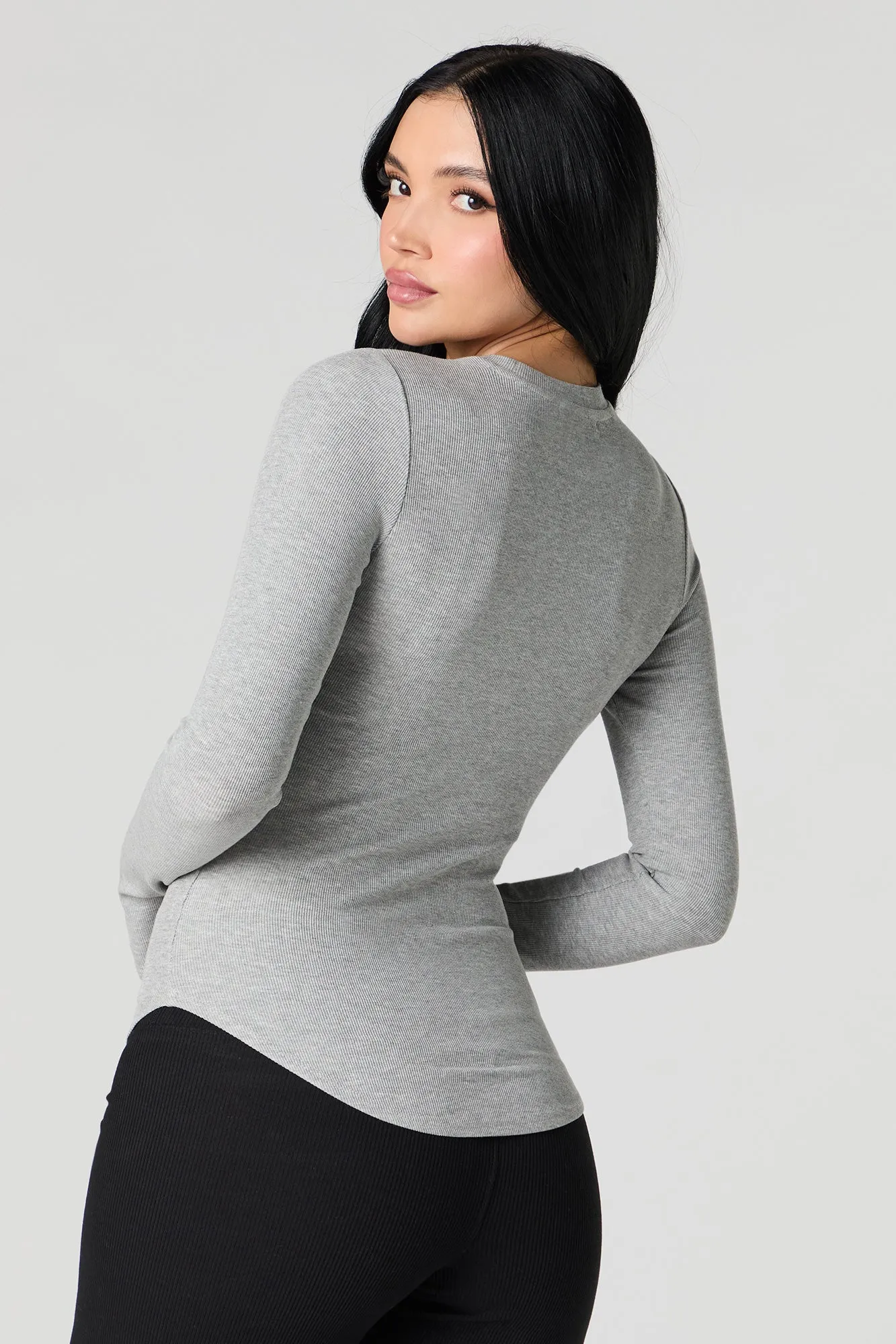 Ribbed Curved Hem Long Sleeve Top sold by Urban Planet product image thumbnail 2