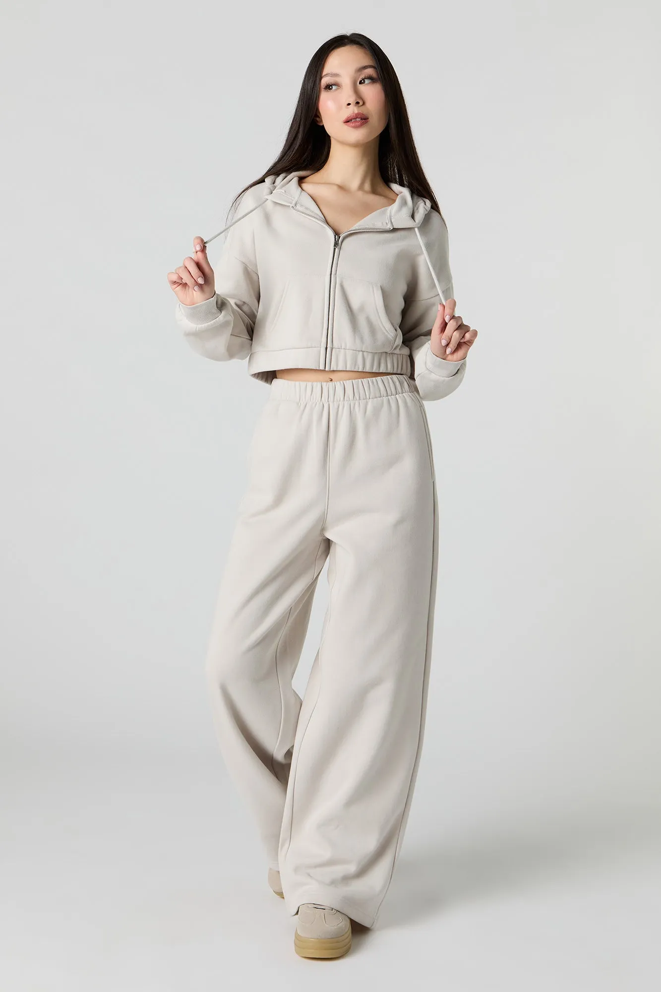 Fleece Cropped Zip-Up Hoodie sold by Urban Planet product image thumbnail 3