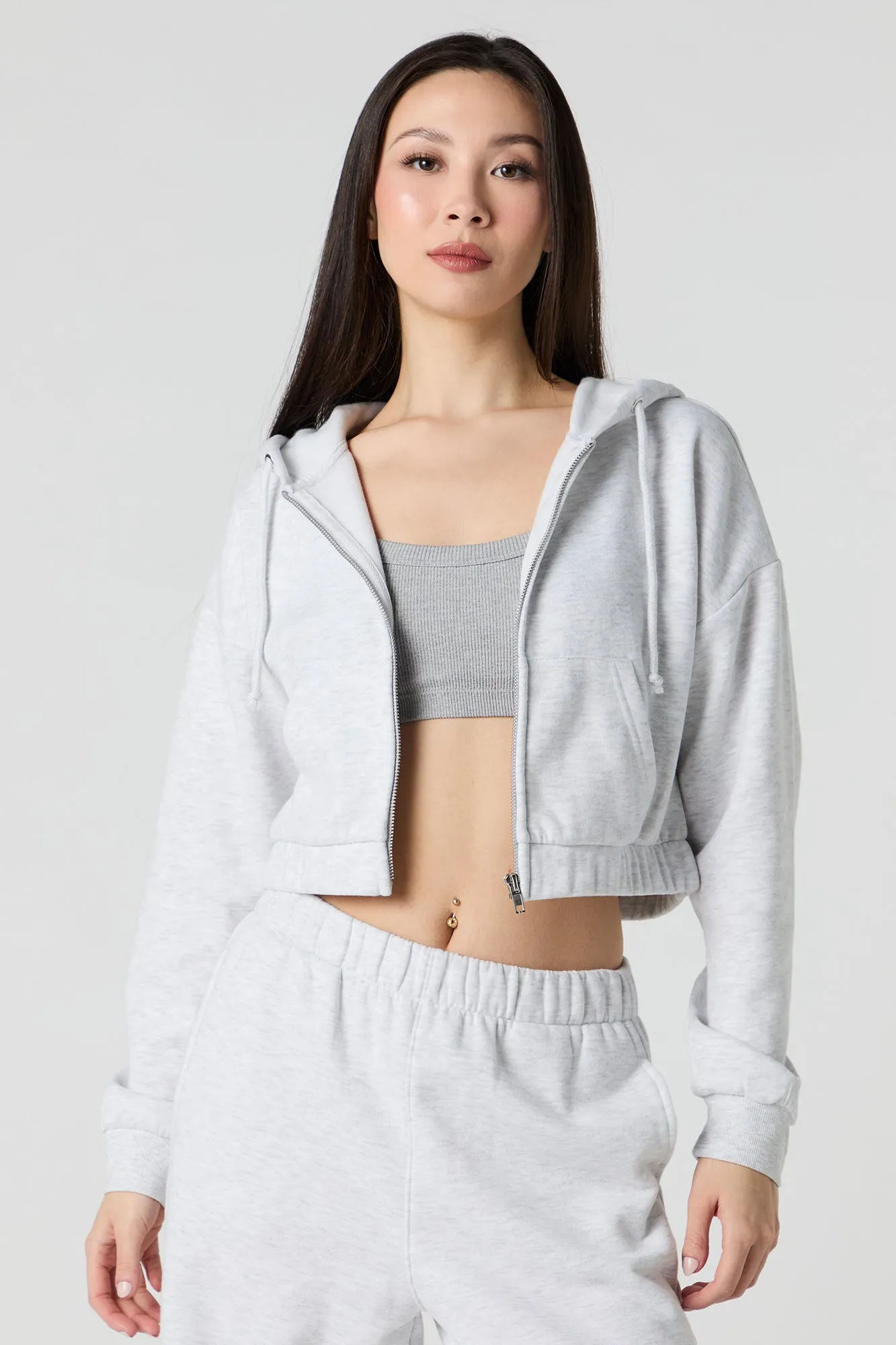 Fleece Cropped Zip-Up Hoodie sold by Urban Planet product image thumbnail 4