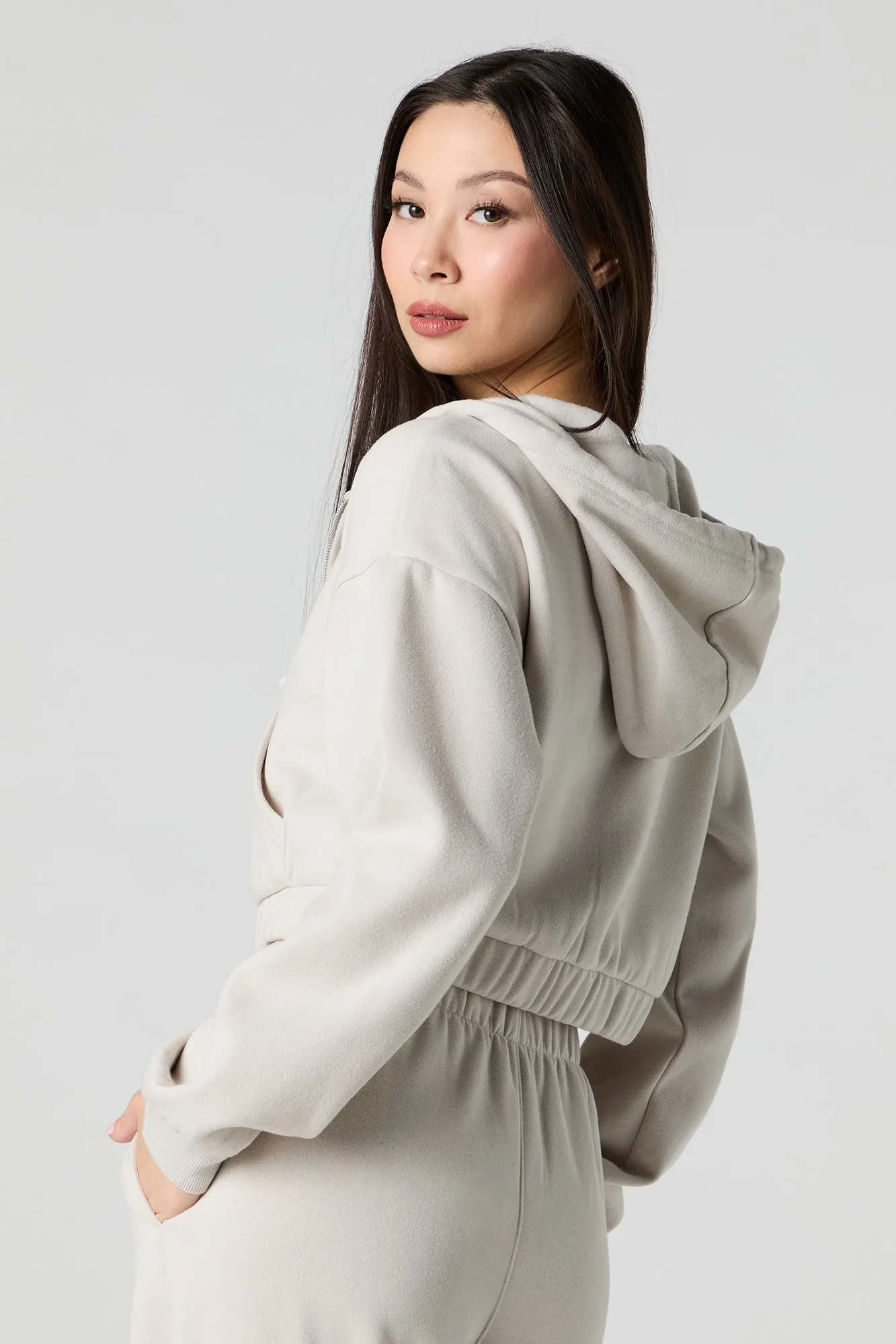 Fleece Cropped Zip-Up Hoodie sold by Urban Planet product image thumbnail 2