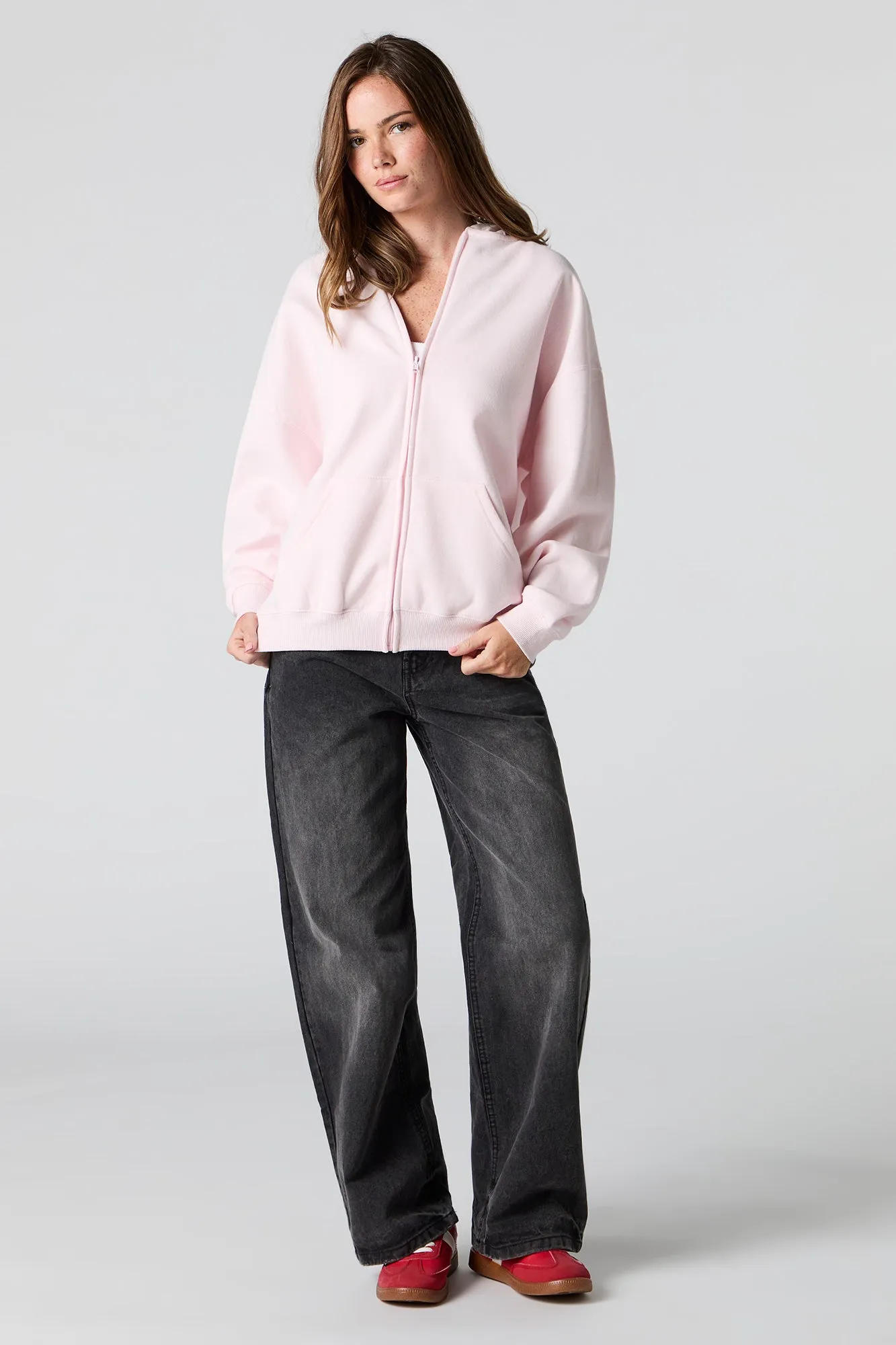 Oversized Fleece Zip-Up Hoodie sold by Urban Planet product image thumbnail 3