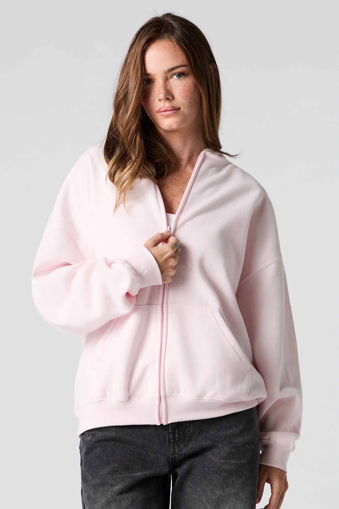 Oversized Fleece Zip-Up Hoodie sold by Urban Planet