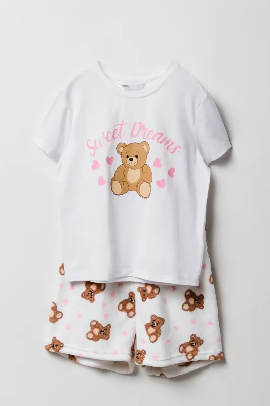 Ensemble-pyjama 2 pièces t-shirt imprimé et short pelucheux pour filles sold by Urban Planet