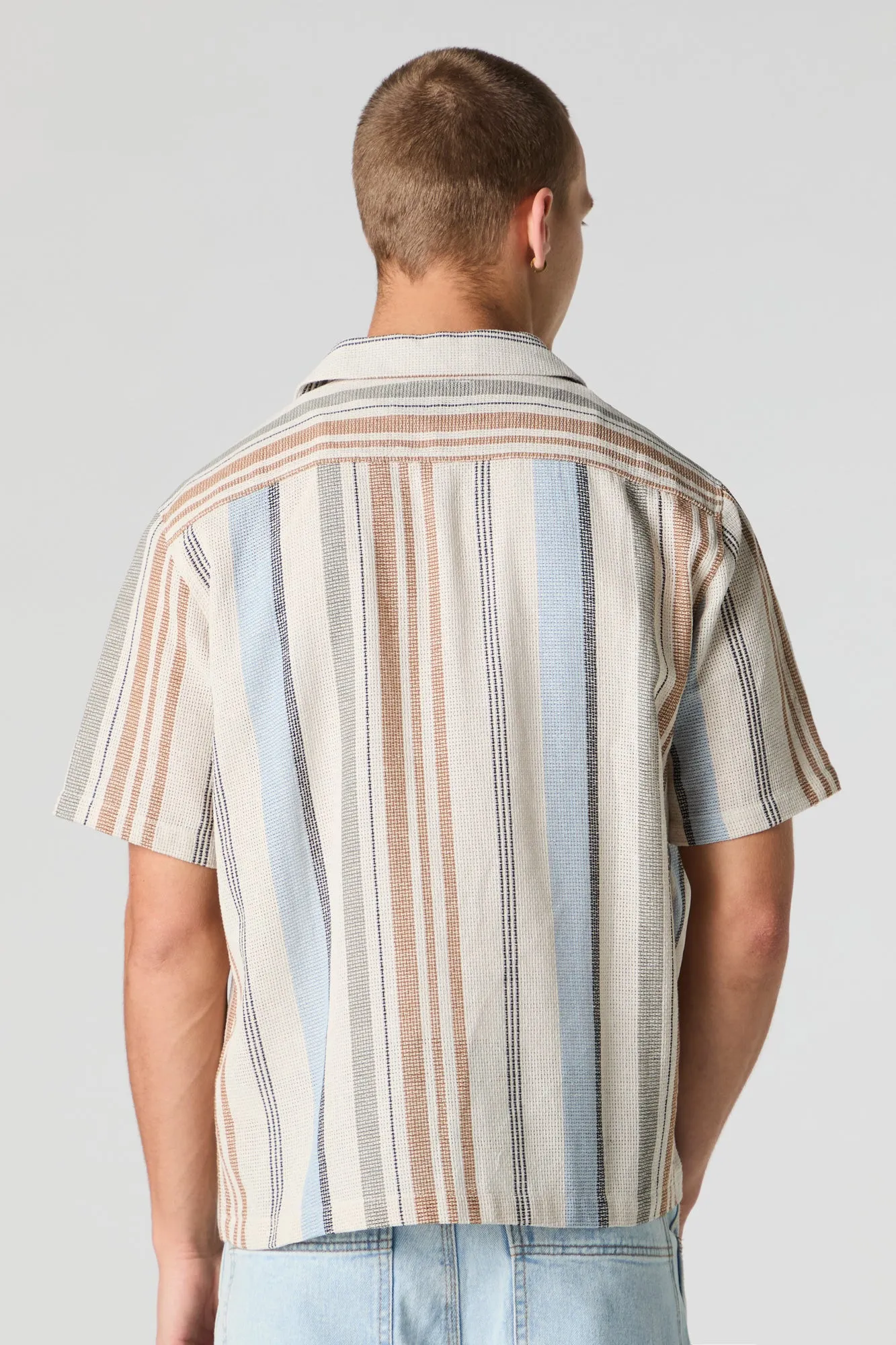 Textured Striped Short Sleeve Button-Up Top sold by Urban Planet product image thumbnail 2