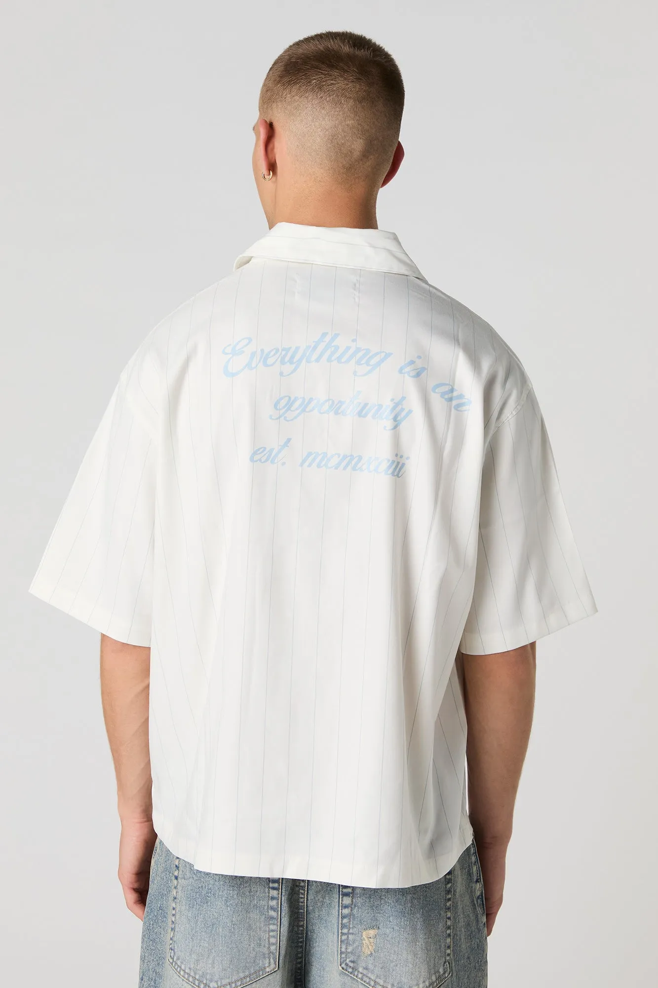 Pinstriped Graphic Boxy Button-Up Top sold by Urban Planet product image thumbnail 5