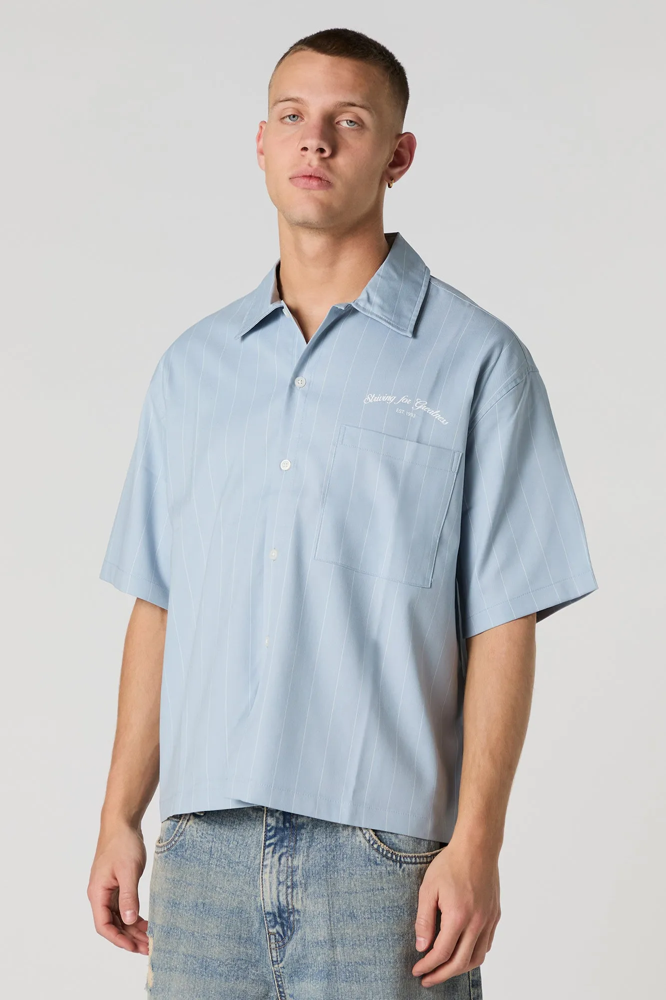 Pinstriped Graphic Boxy Button-Up Top sold by Urban Planet product image thumbnail 2