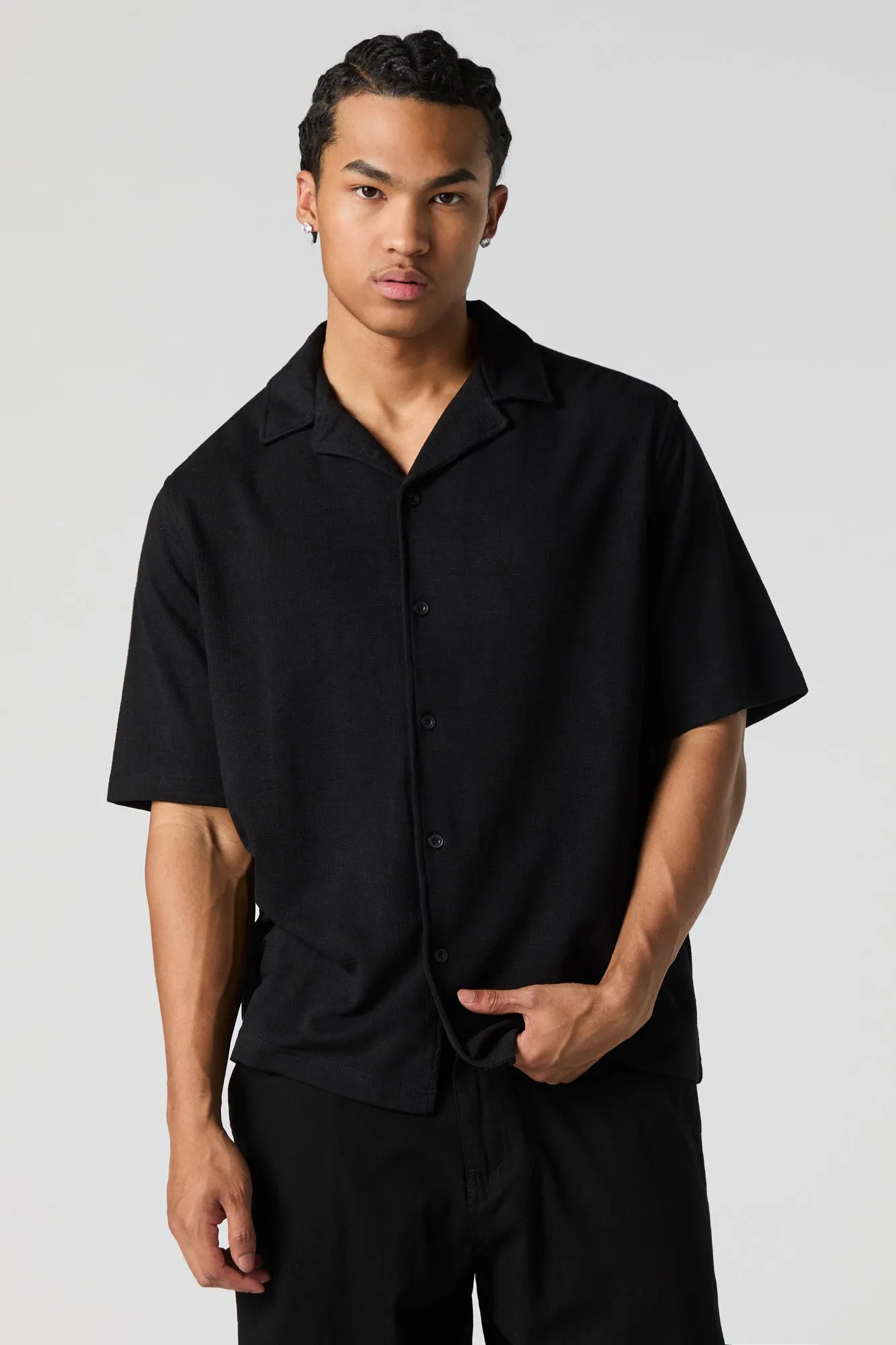 Textured Button-Up Short Sleeve Top sold by Urban Planet product image thumbnail 4