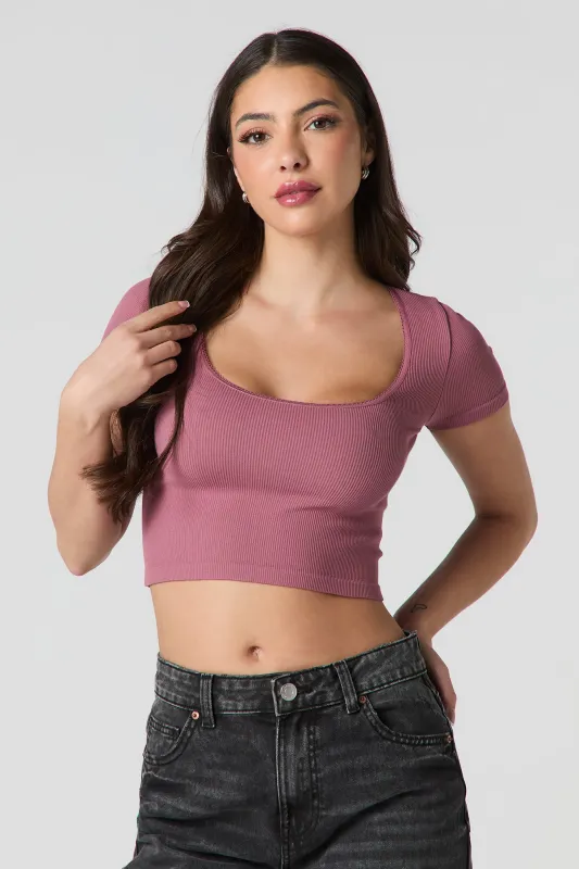 Seamless Ribbed Cropped Short Sleeve Top sold by Urban Planet