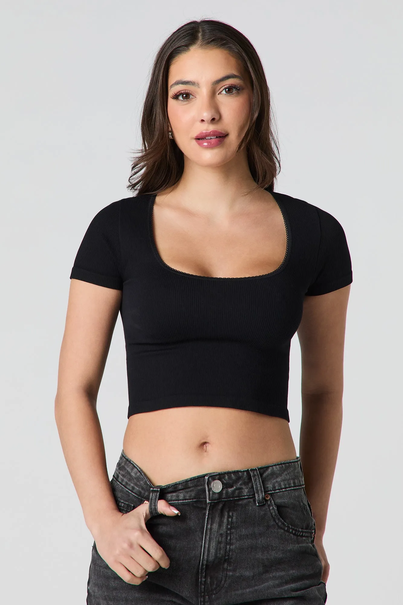 Seamless Ribbed Cropped Short Sleeve Top sold by Urban Planet product image thumbnail 4