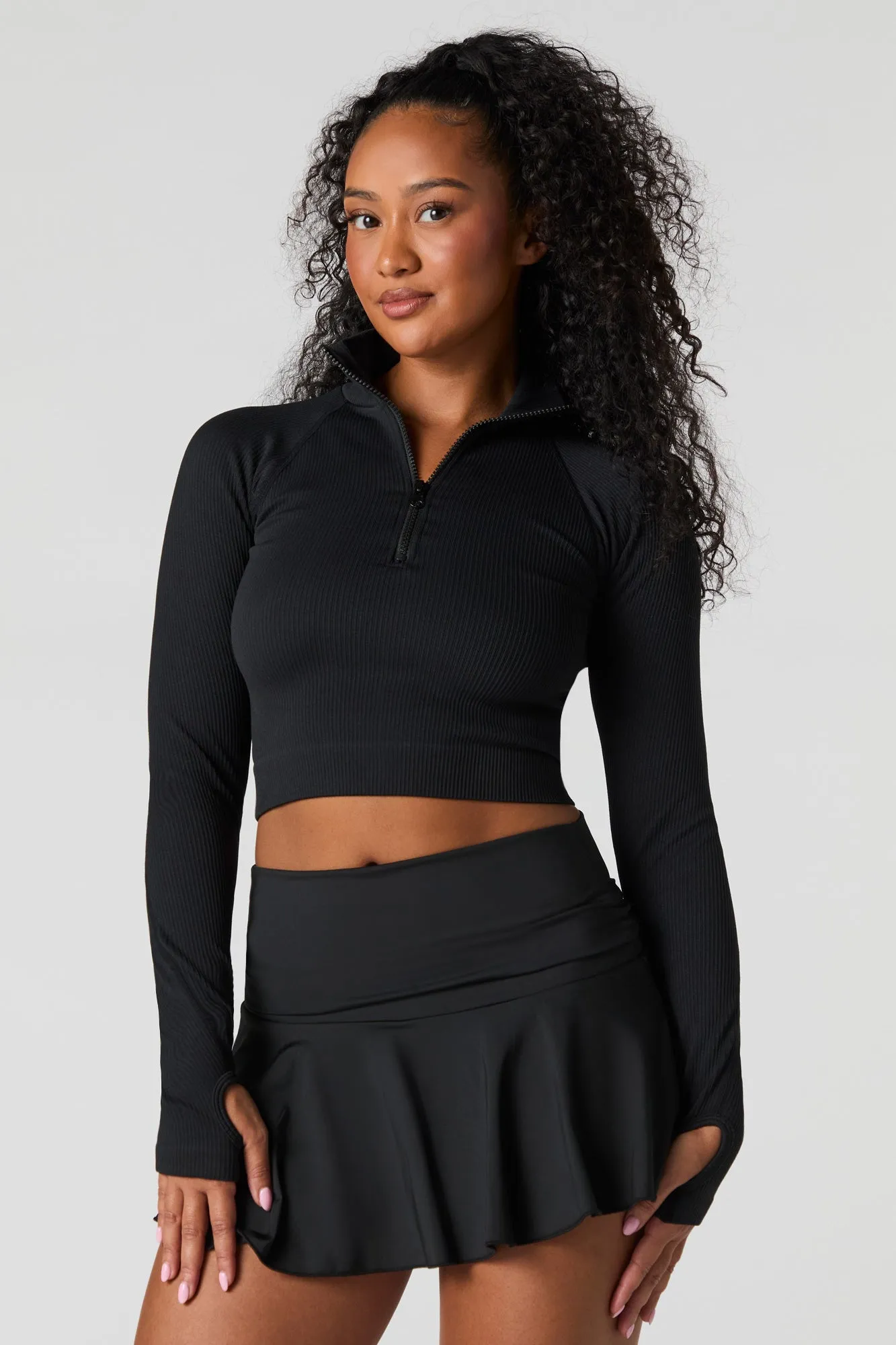 Haut sans couture à glissière un quart et manche longue Active sold by Urban Planet product image thumbnail 5