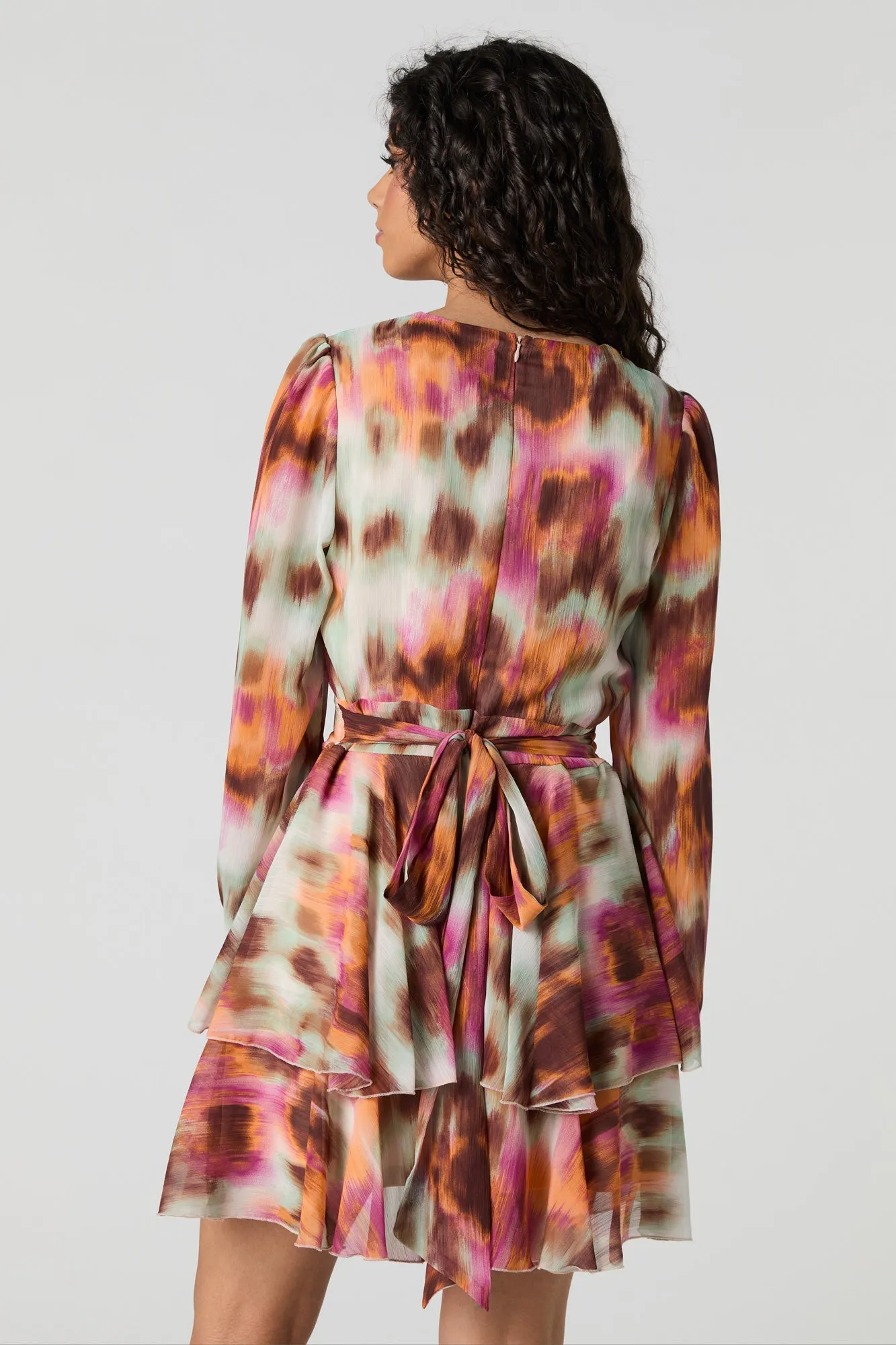 Printed Chiffon Ruffle Long Sleeve Mini Dress sold by Urban Planet product image thumbnail 2