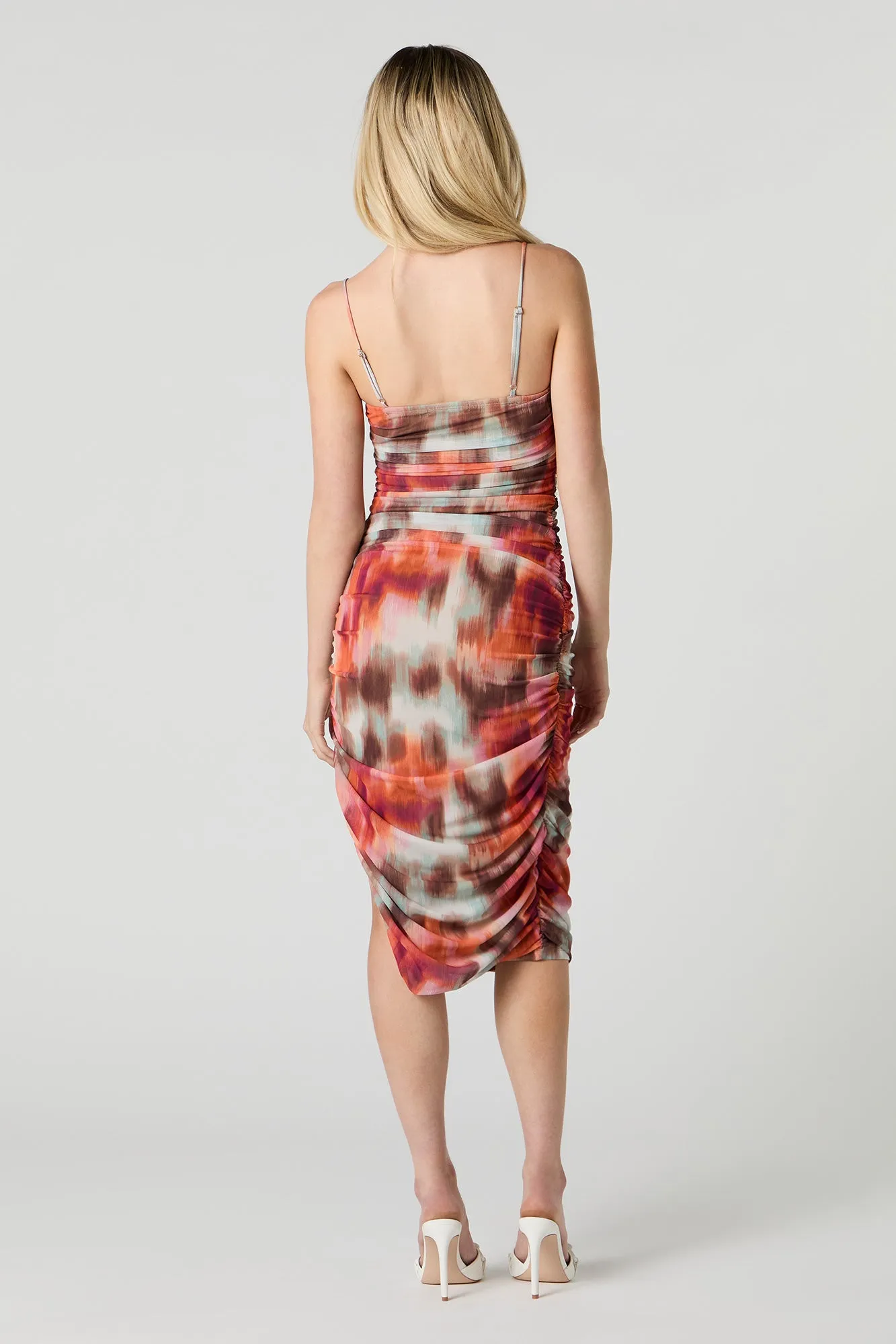 Printed Mesh Ruched Slit Midi Dress sold by Urban Planet product image thumbnail 3