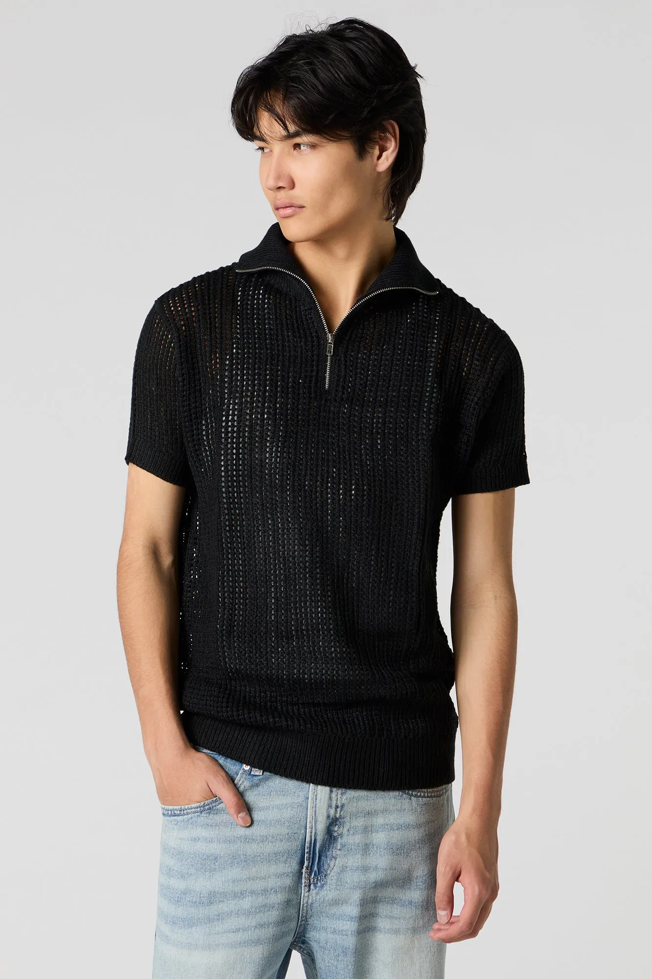 Open Knit Zip Polo sold by Urban Planet product image thumbnail 4