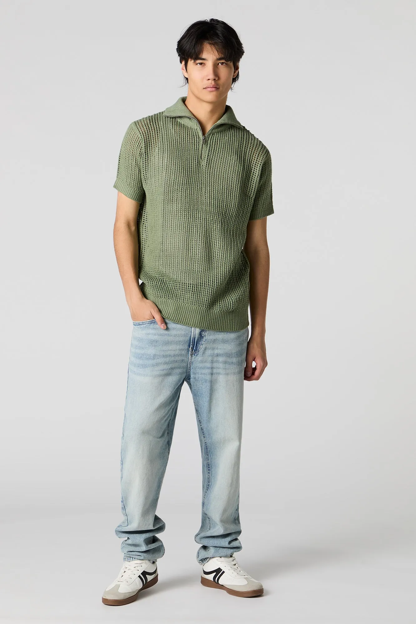 Open Knit Zip Polo sold by Urban Planet product image thumbnail 3