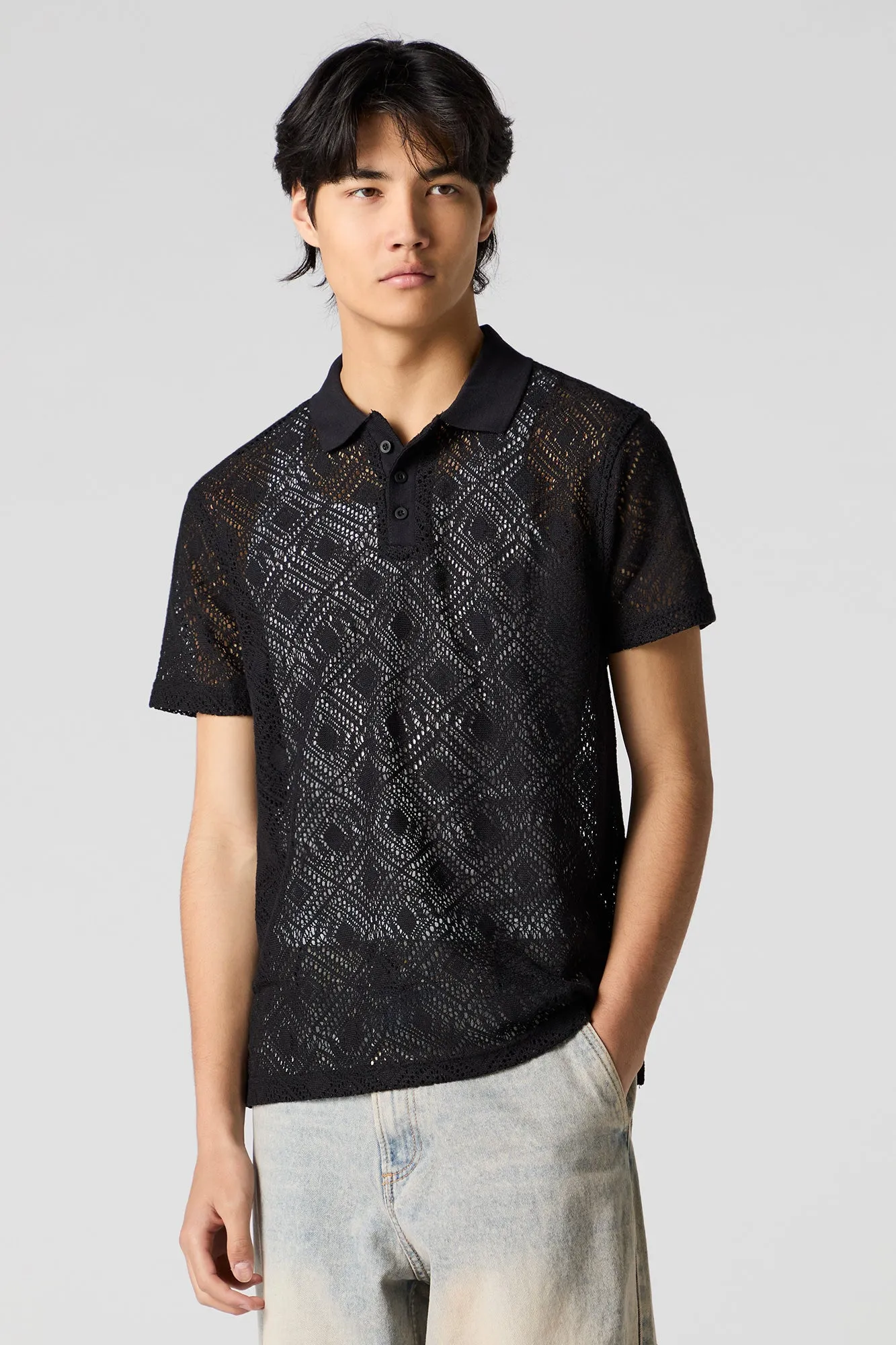 Polo crocheté à manches courtes sold by Urban Planet