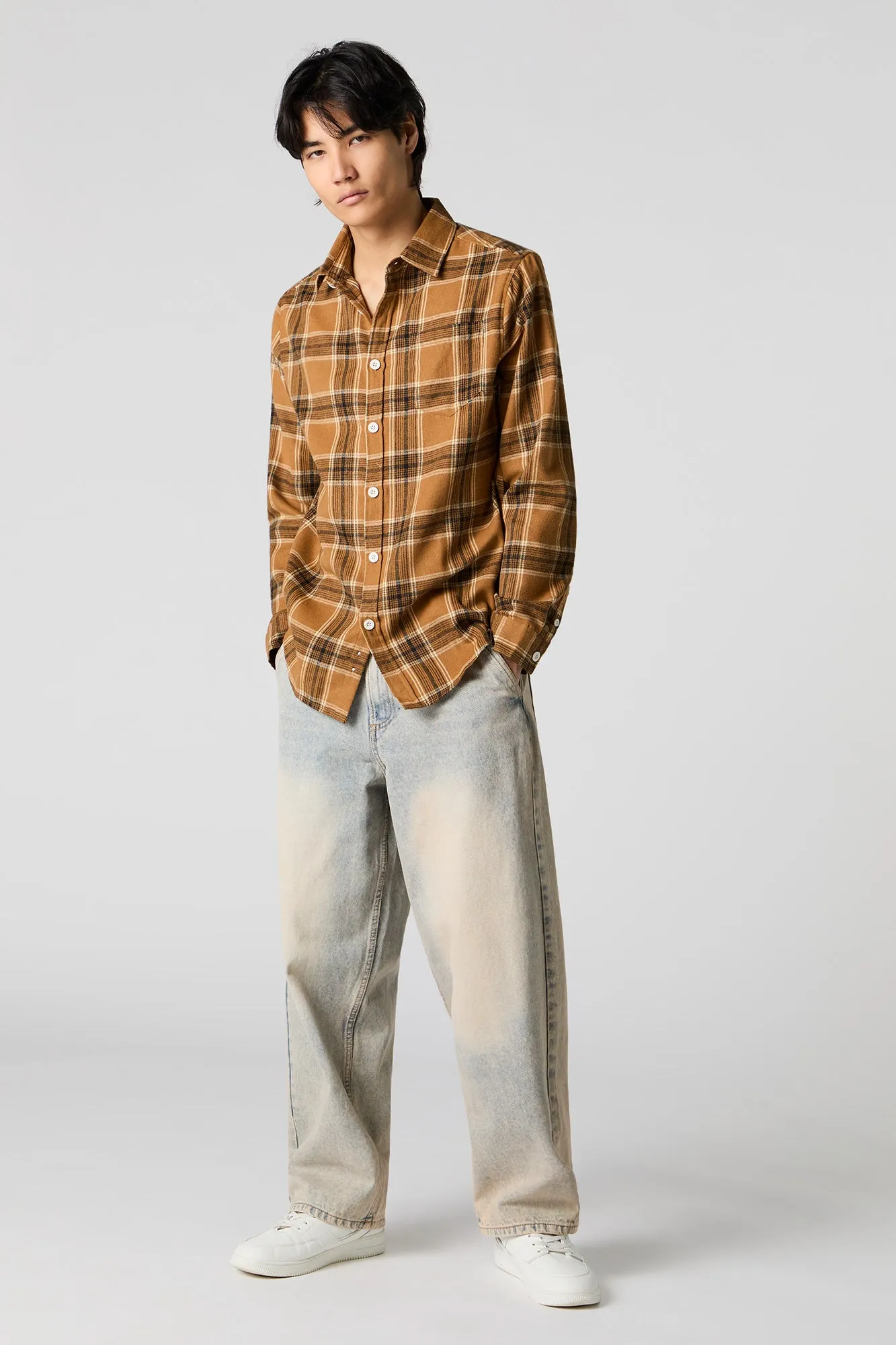 Gold Plaid Long Sleeve Button-Up Top sold by Urban Planet product image thumbnail 3