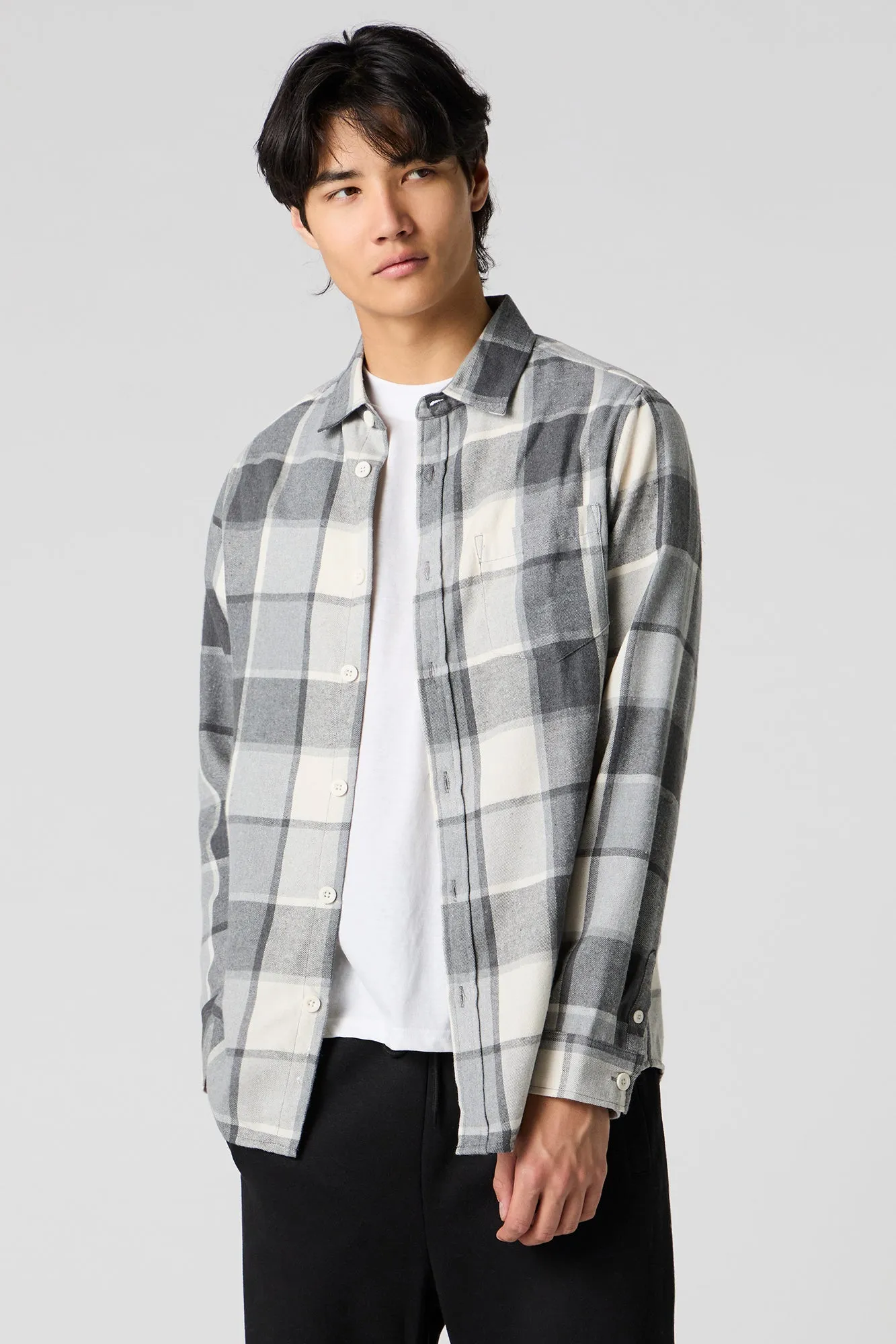 Brown Plaid Long Sleeve Button-Up Top sold by Urban Planet