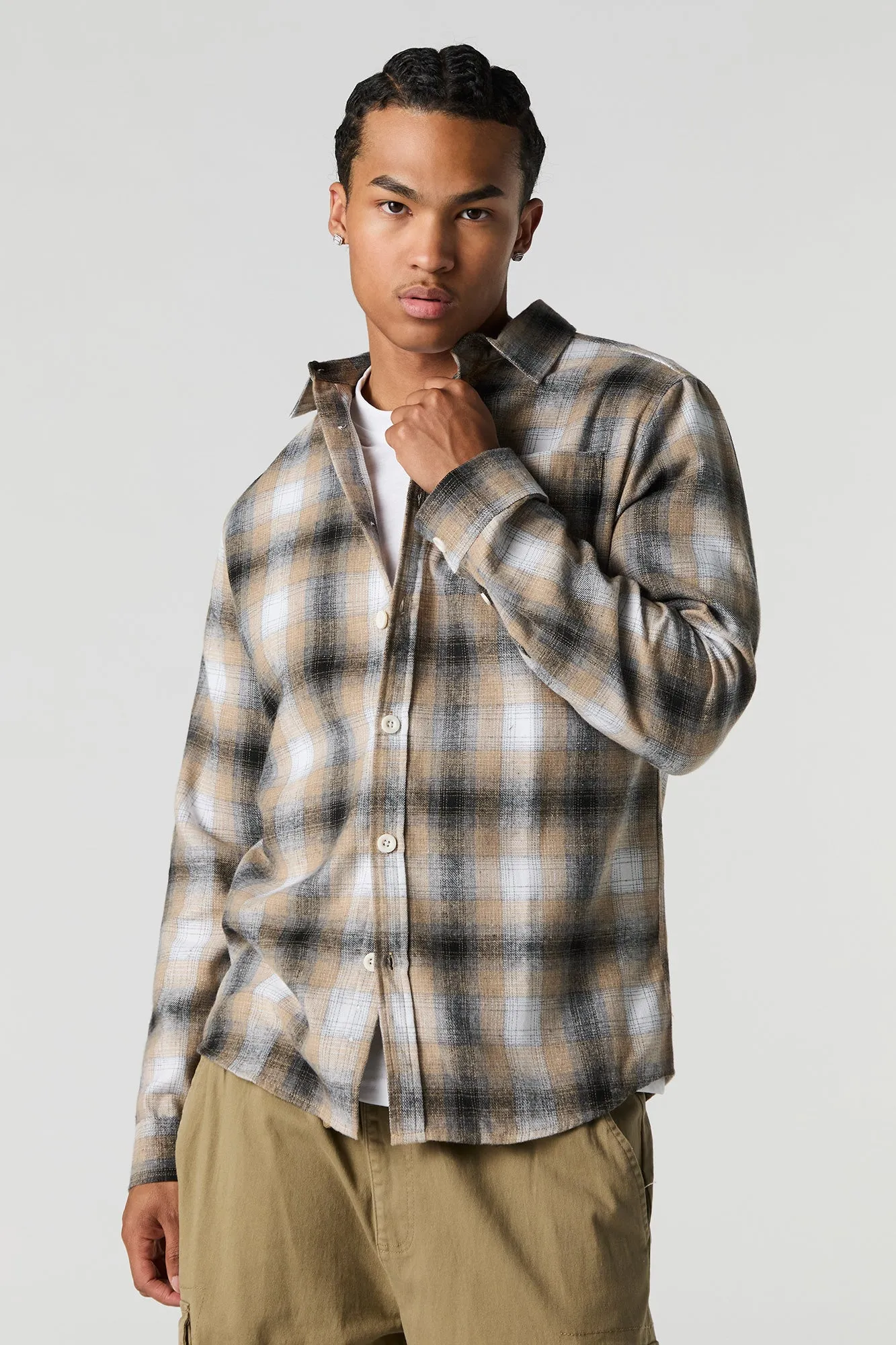 Plaid Long Sleeve Button-Up Top sold by Urban Planet