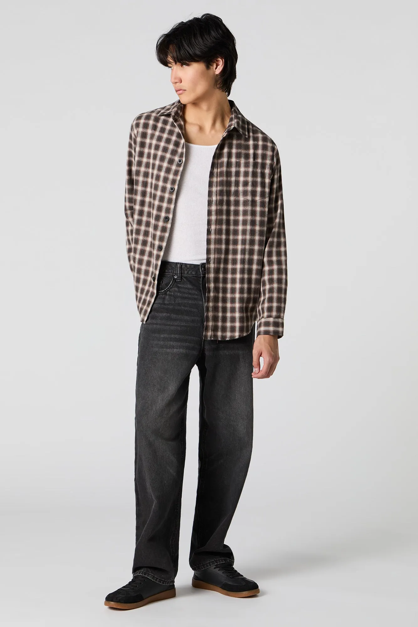 Haut boutonné à manches longues brun avec carreaux sold by Urban Planet product image thumbnail 3