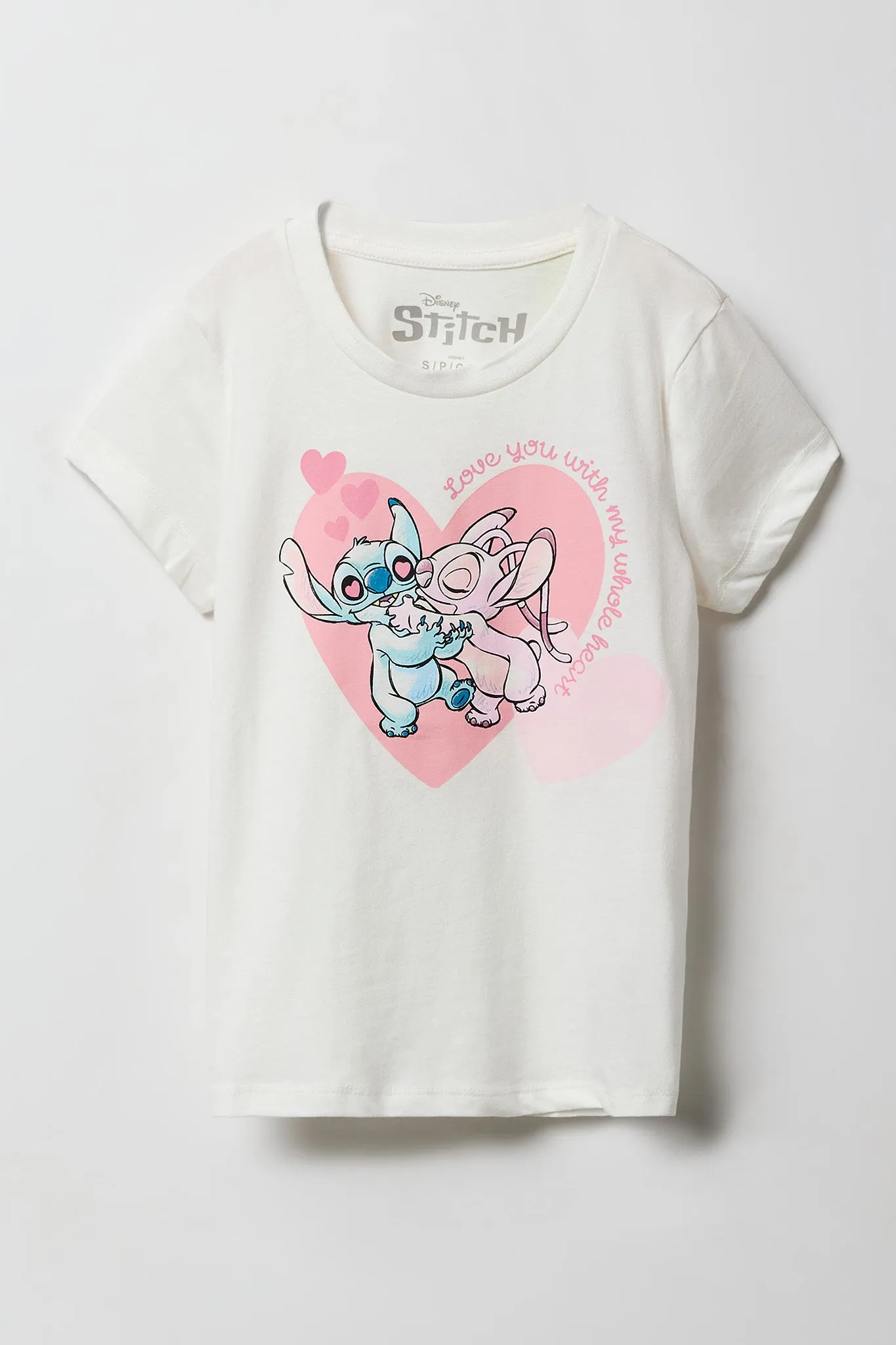 Girls Stitch Love You With My Whole Heart T-Shirt sold by Urban Planet
