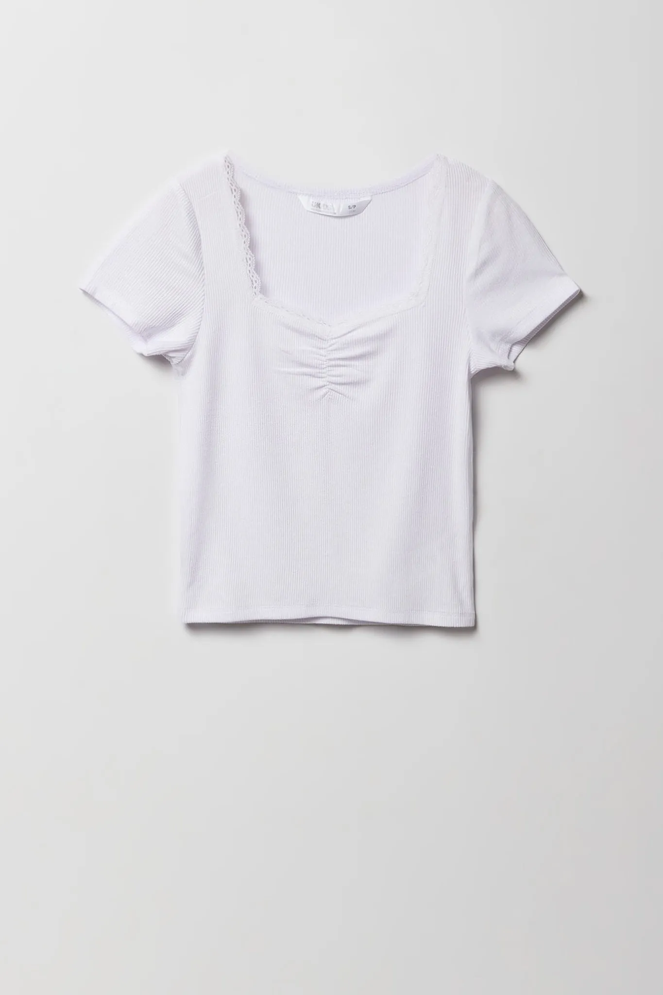 Girls Ribbed Lace Trim Cinched T-Shirt sold by Urban Planet product image thumbnail 5