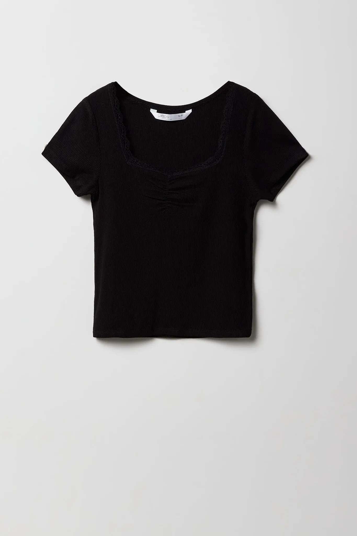 T-shirt cintré côtelé avec liséré de dentelle pour fille sold by Urban Planet product image thumbnail 3