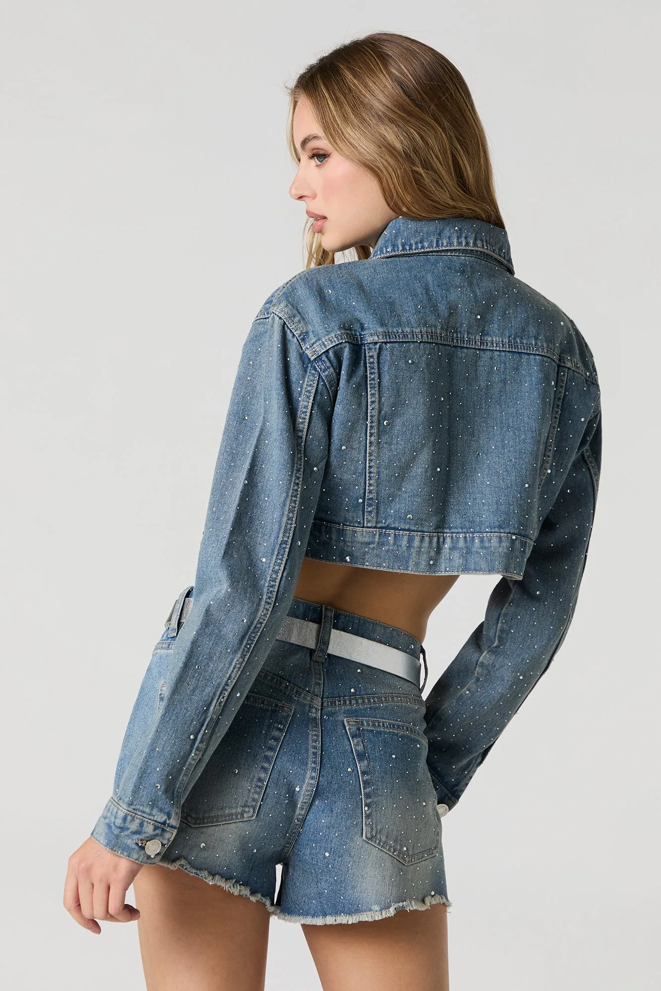 Rhinestone Denim Trucker Jacket sold by Urban Planet product image thumbnail 2