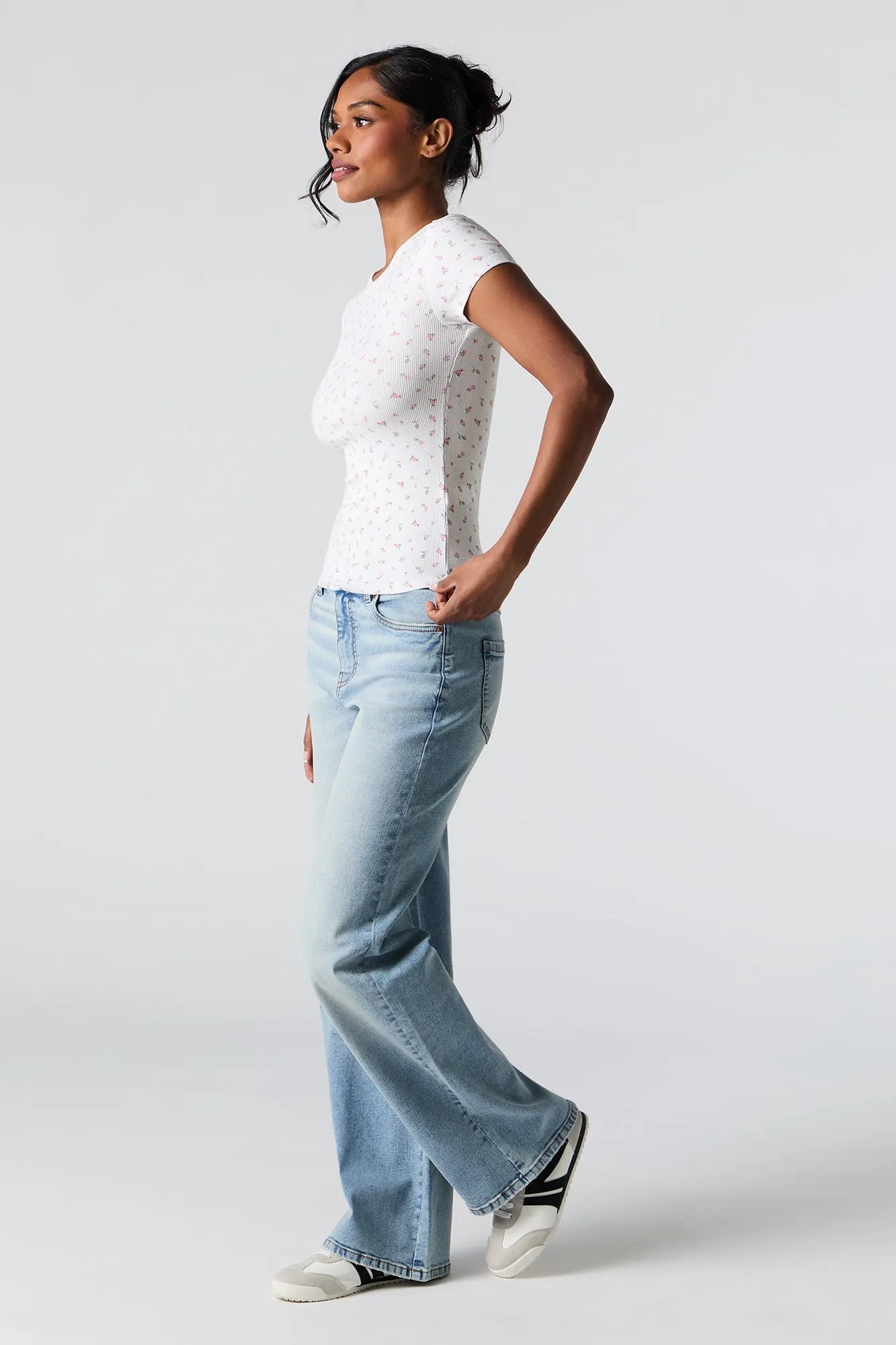 Ribbed Curved Hem T-Shirt sold by Urban Planet product image thumbnail 3