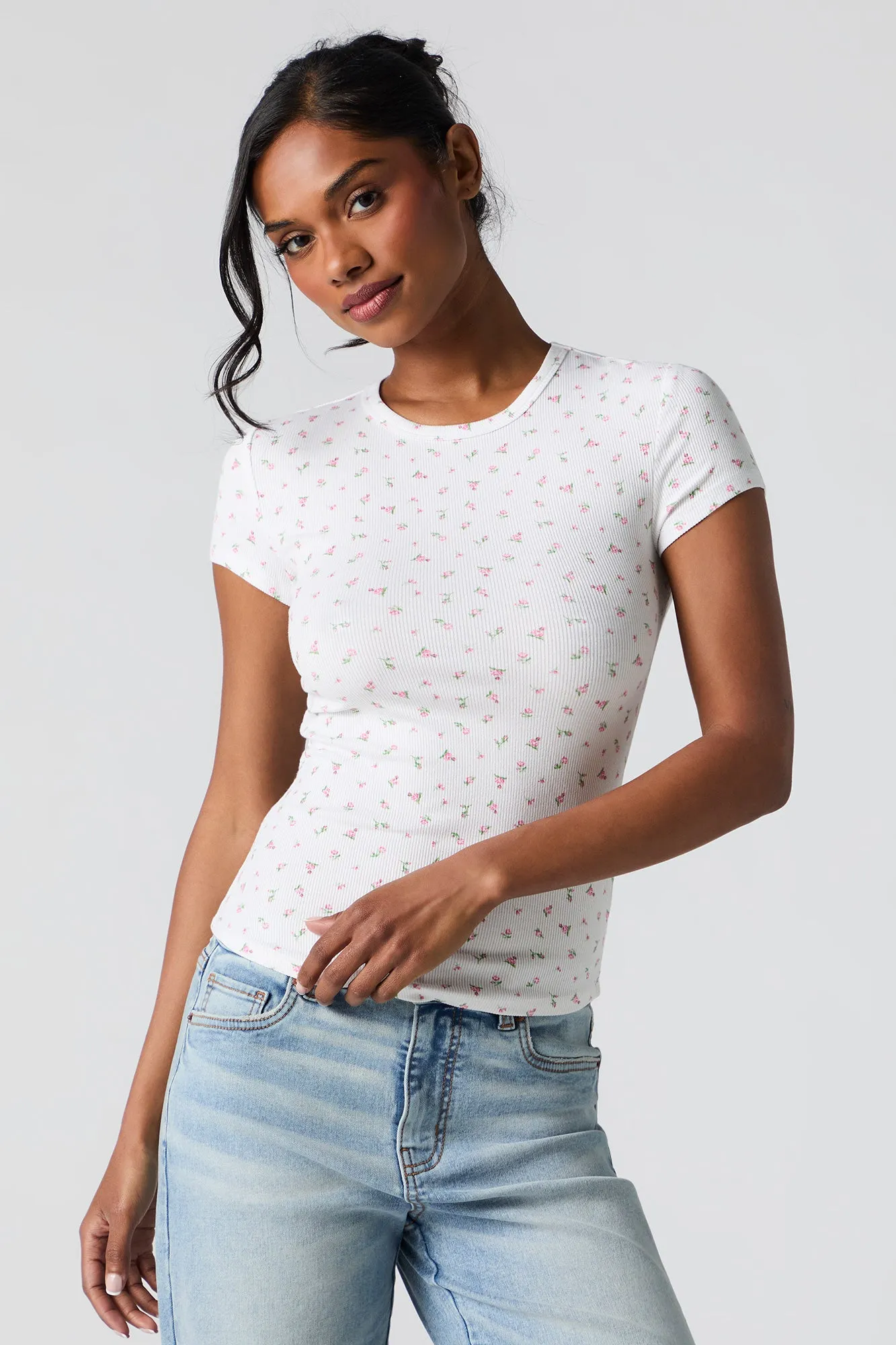 Ribbed Curved Hem T-Shirt sold by Urban Planet