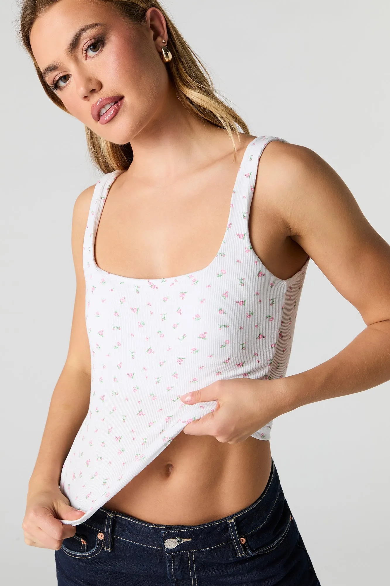 Ribbed Square Neck Tank with Built-In-Cups sold by Urban Planet