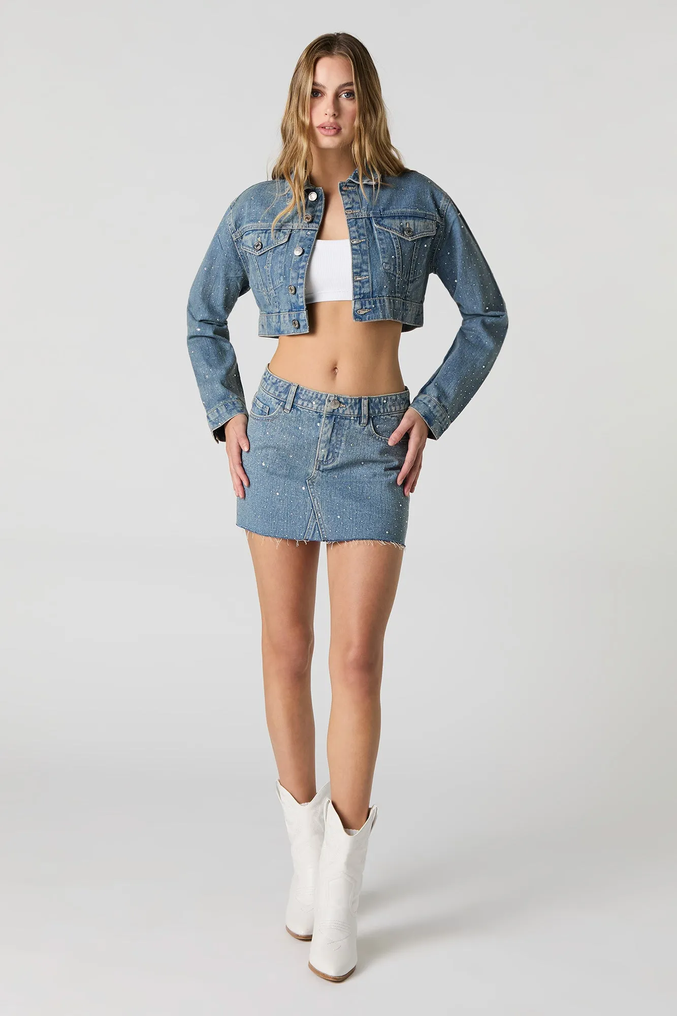 Rhinestone Denim Mini Skirt sold by Urban Planet product image thumbnail 3