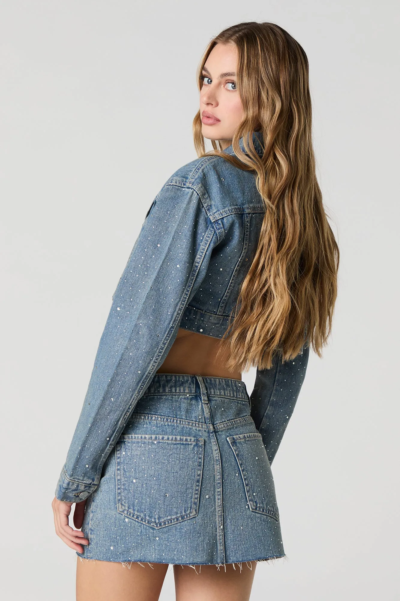 Rhinestone Denim Mini Skirt sold by Urban Planet product image thumbnail 2