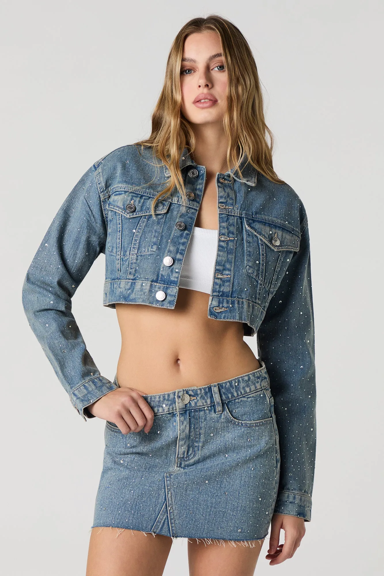 Minijupe en denim avec pierres du Rhin sold by Urban Planet product image thumbnail 4