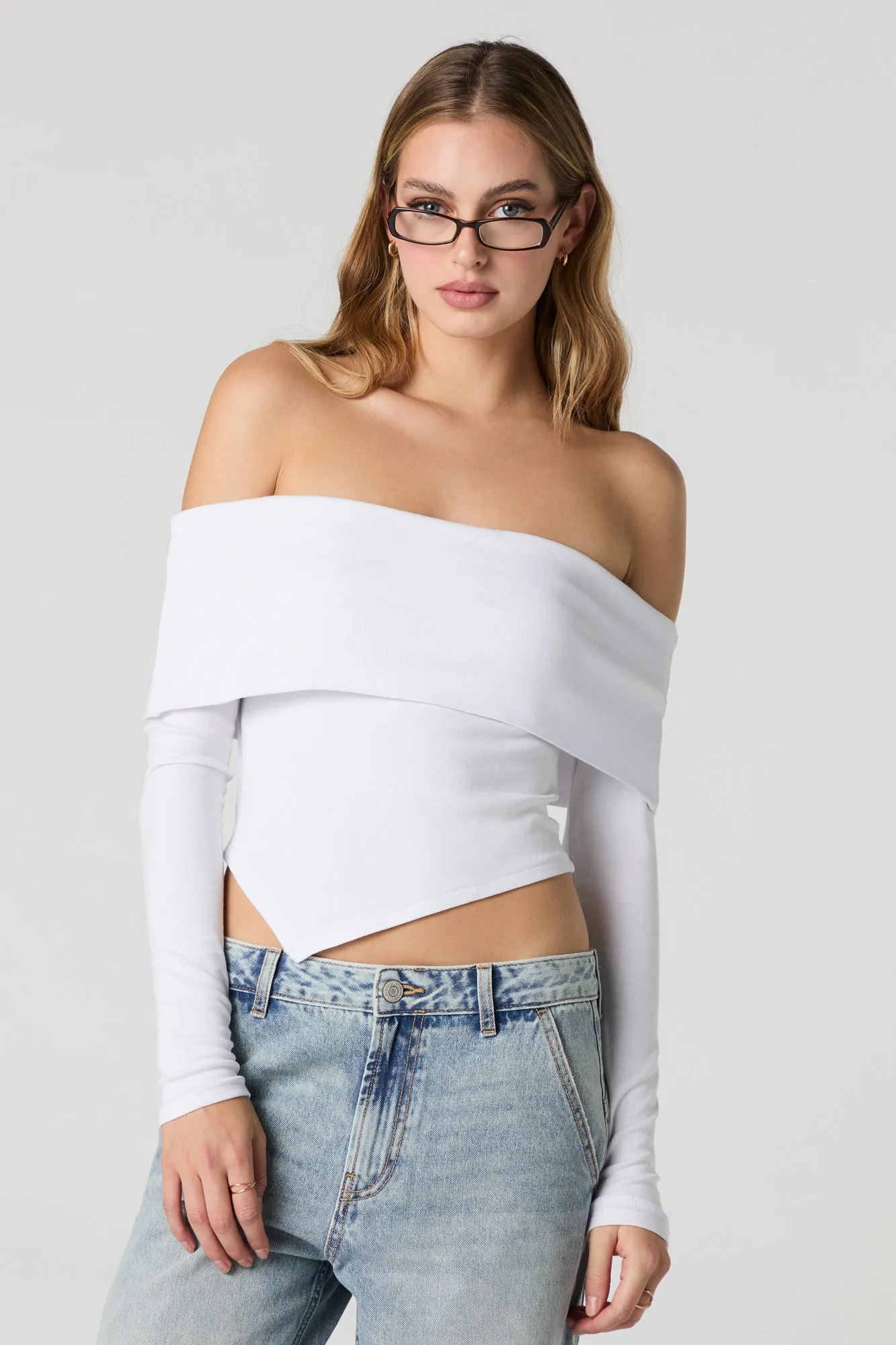 Foldover Off Shoulder Long Sleeve Top sold by Urban Planet
