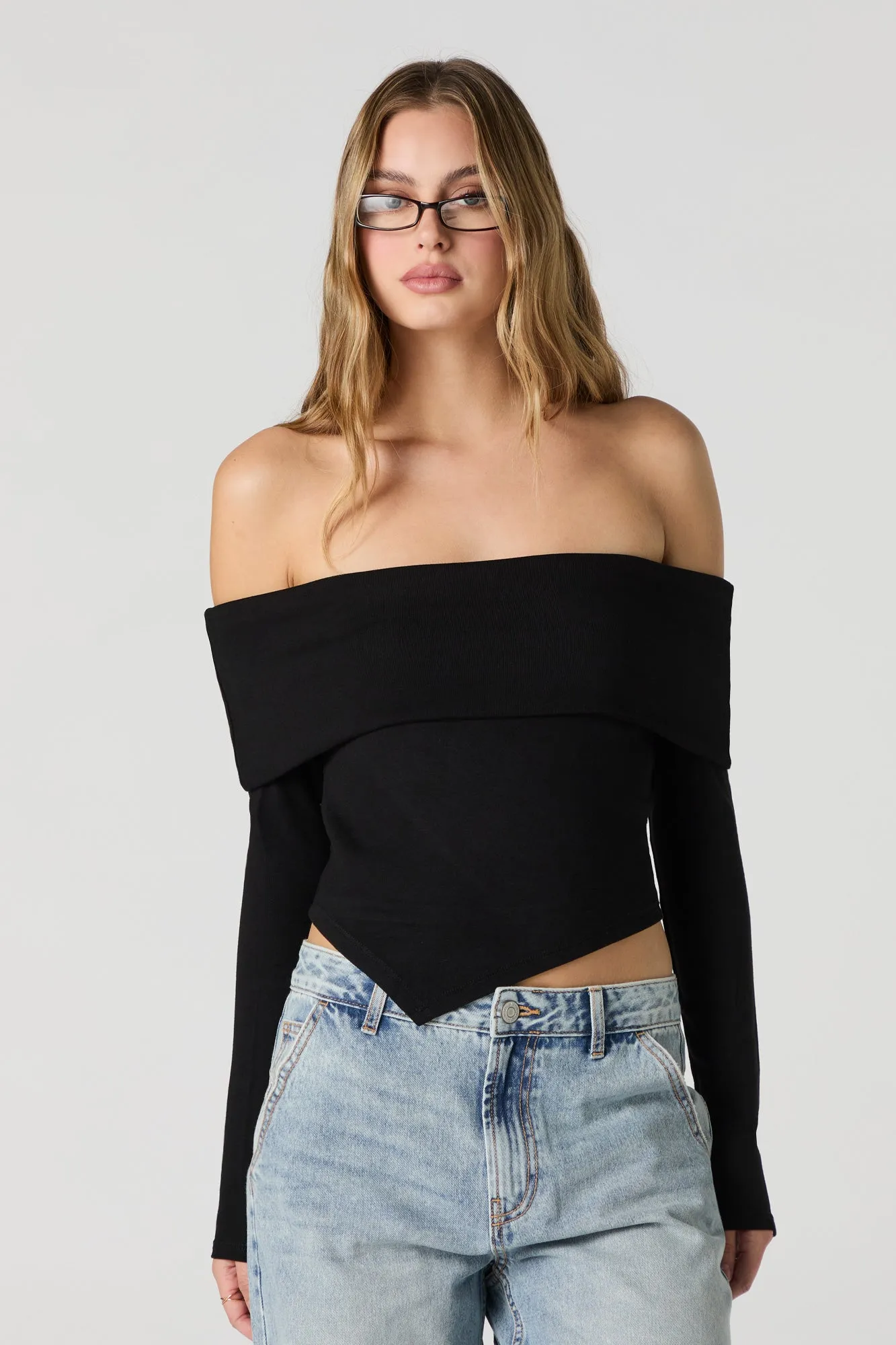 Foldover Off Shoulder Long Sleeve Top sold by Urban Planet product image thumbnail 4