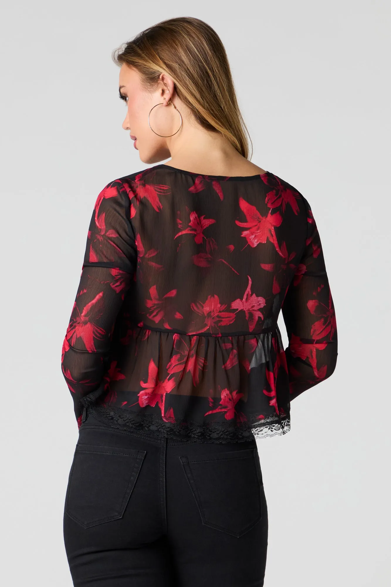 Haut ouvert en mousseline à manche longue avec attache sold by Urban Planet product image thumbnail 2