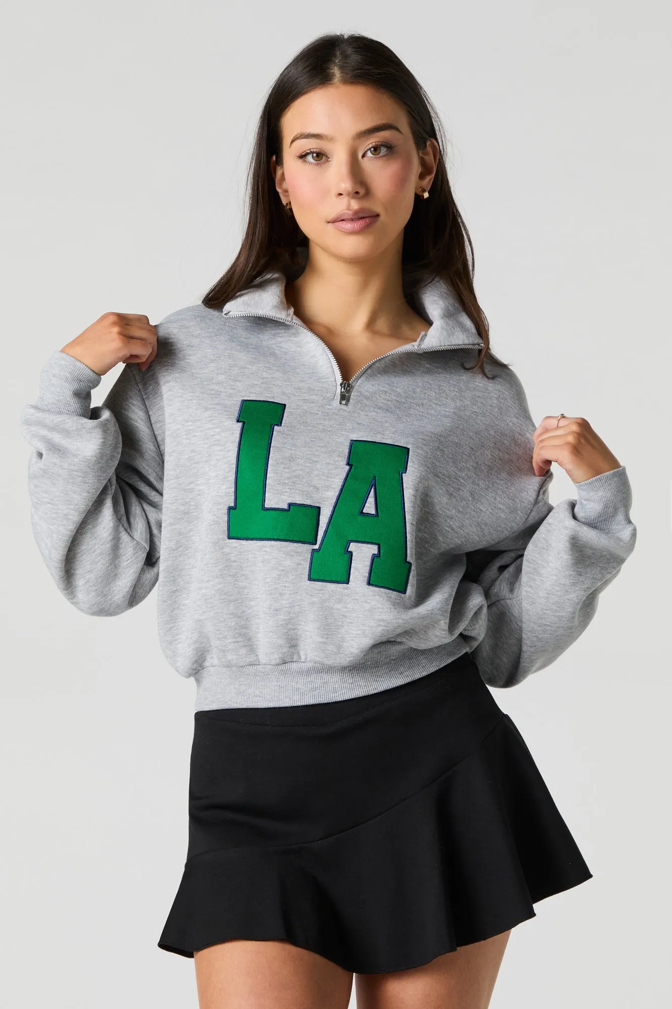 Embroidered Quarter Zip Fleece Sweatshirt sold by Urban Planet product image thumbnail 4