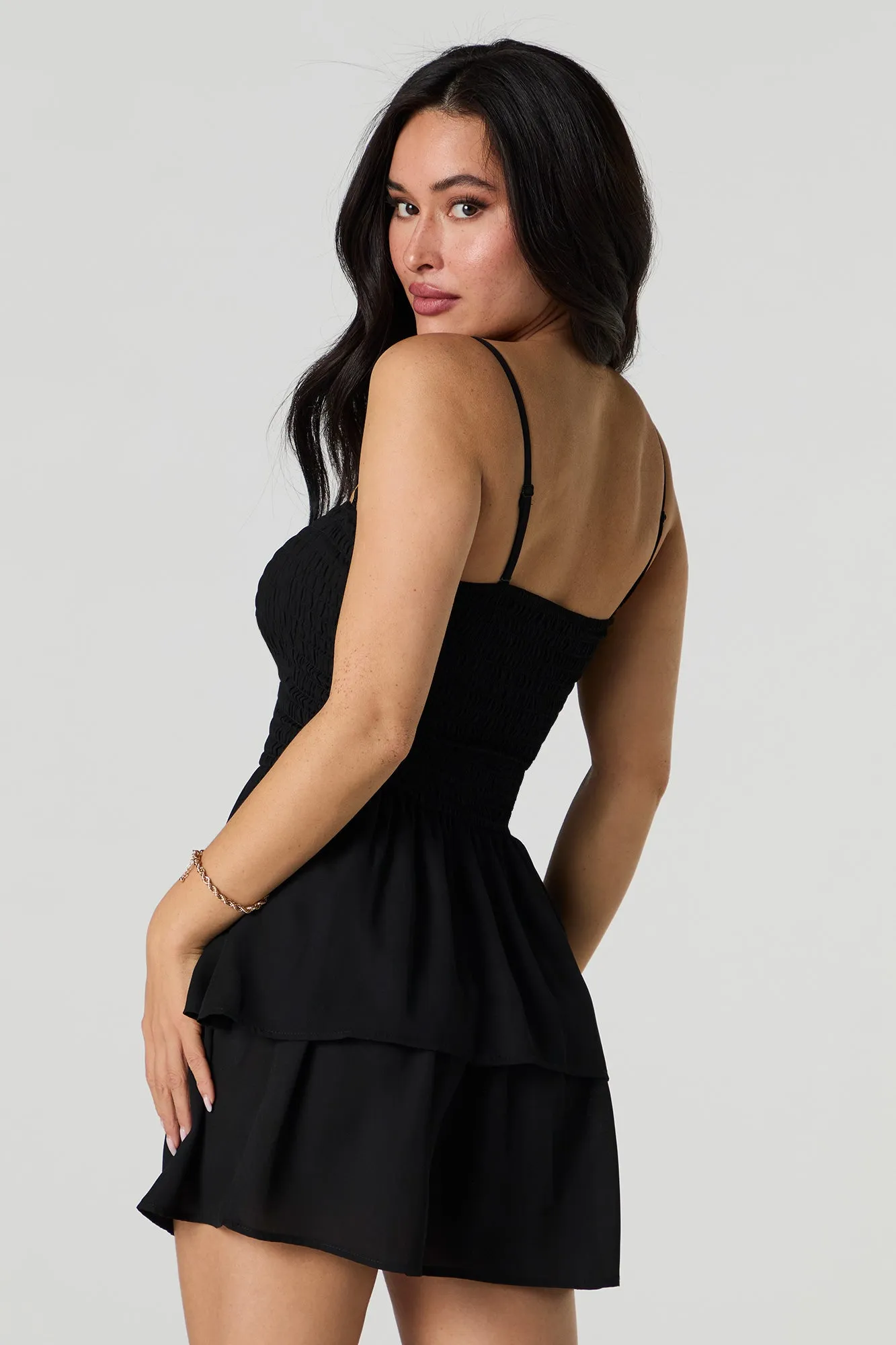 Smocked Tiered Removable Strap Mini Dress sold by Urban Planet product image thumbnail 4