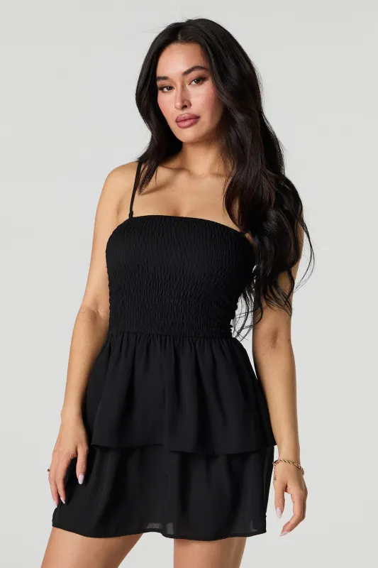 Smocked Tiered Removable Strap Mini Dress sold by Urban Planet