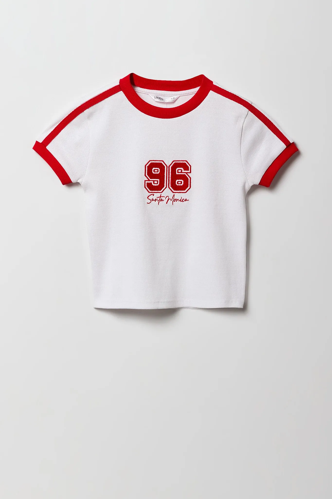 Girls Ribbed Sporty Graphic Ringer T-Shirt sold by Urban Planet product image thumbnail 5