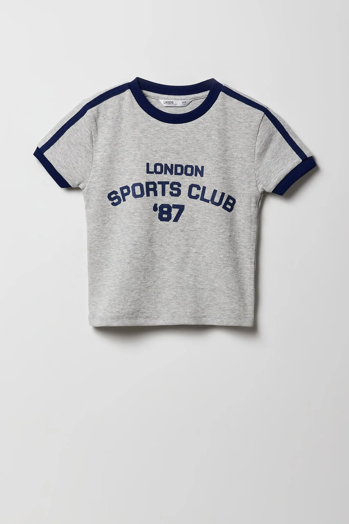 T-shirt côtelé à liséré contrastant avec imprimé Sporty pour fille sold by Urban Planet product image thumbnail 3