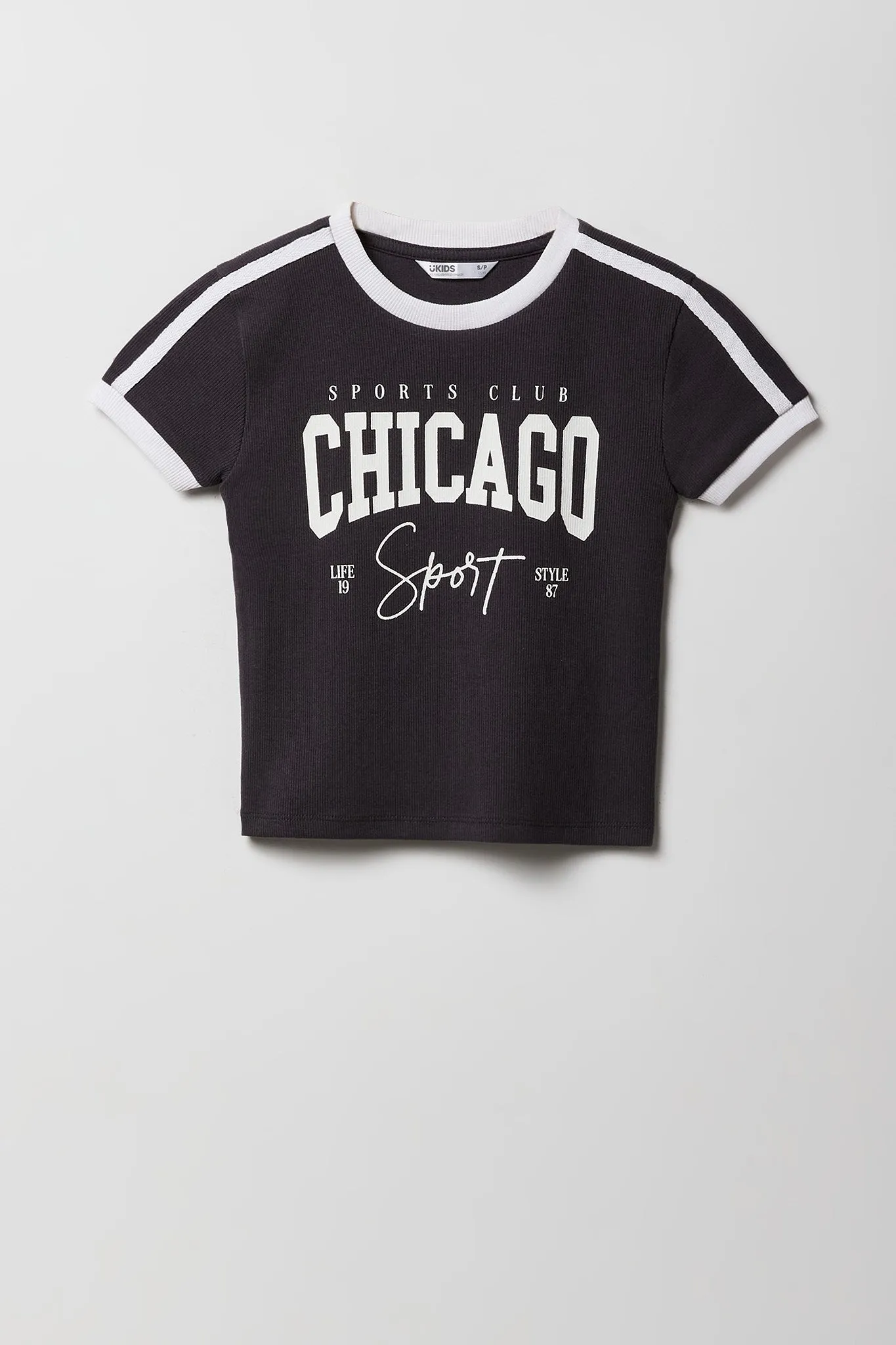 T-shirt côtelé à liséré contrastant avec imprimé Sporty pour fille sold by Urban Planet