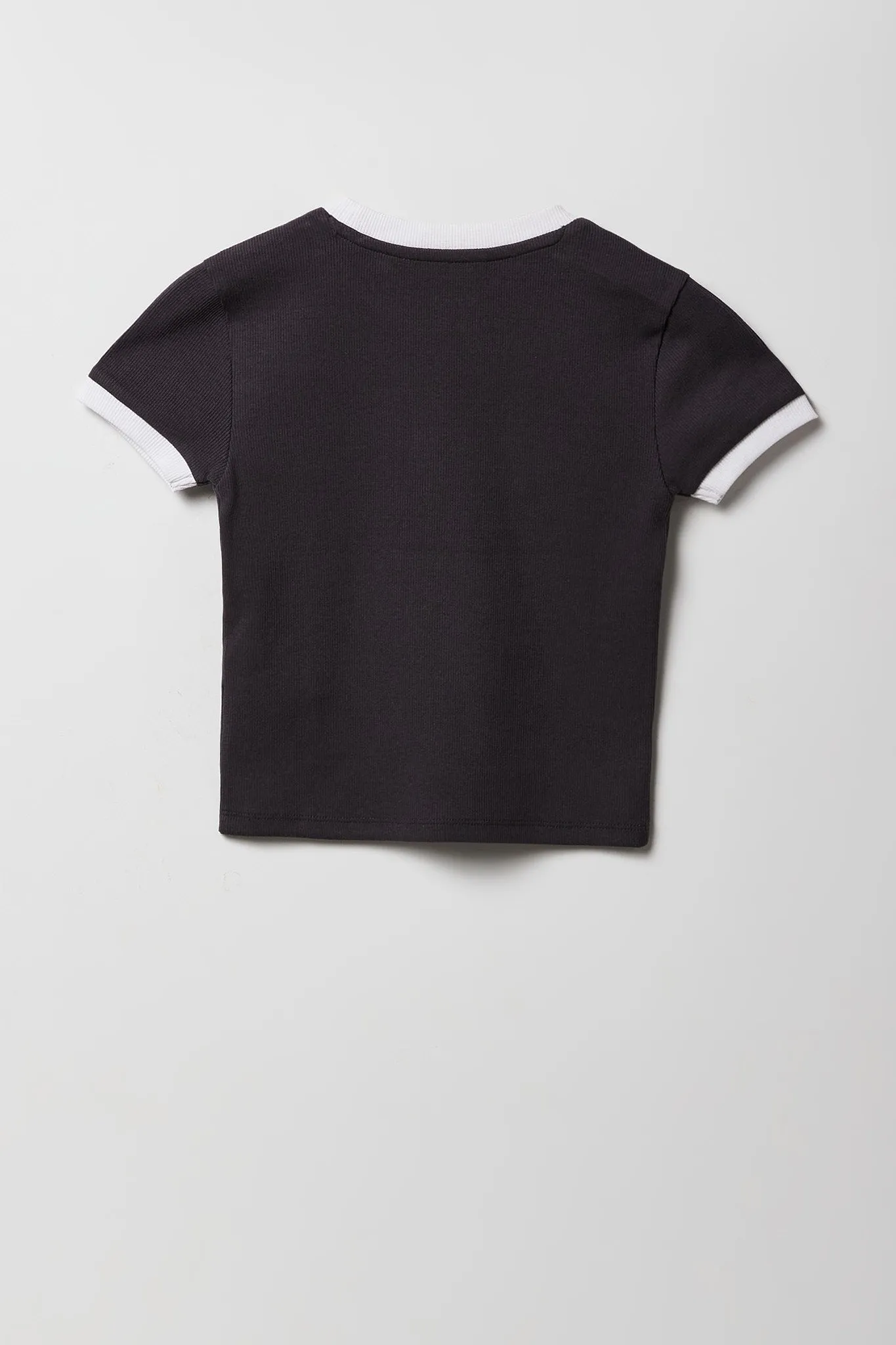 T-shirt côtelé à liséré contrastant avec imprimé Sporty pour fille sold by Urban Planet product image thumbnail 2