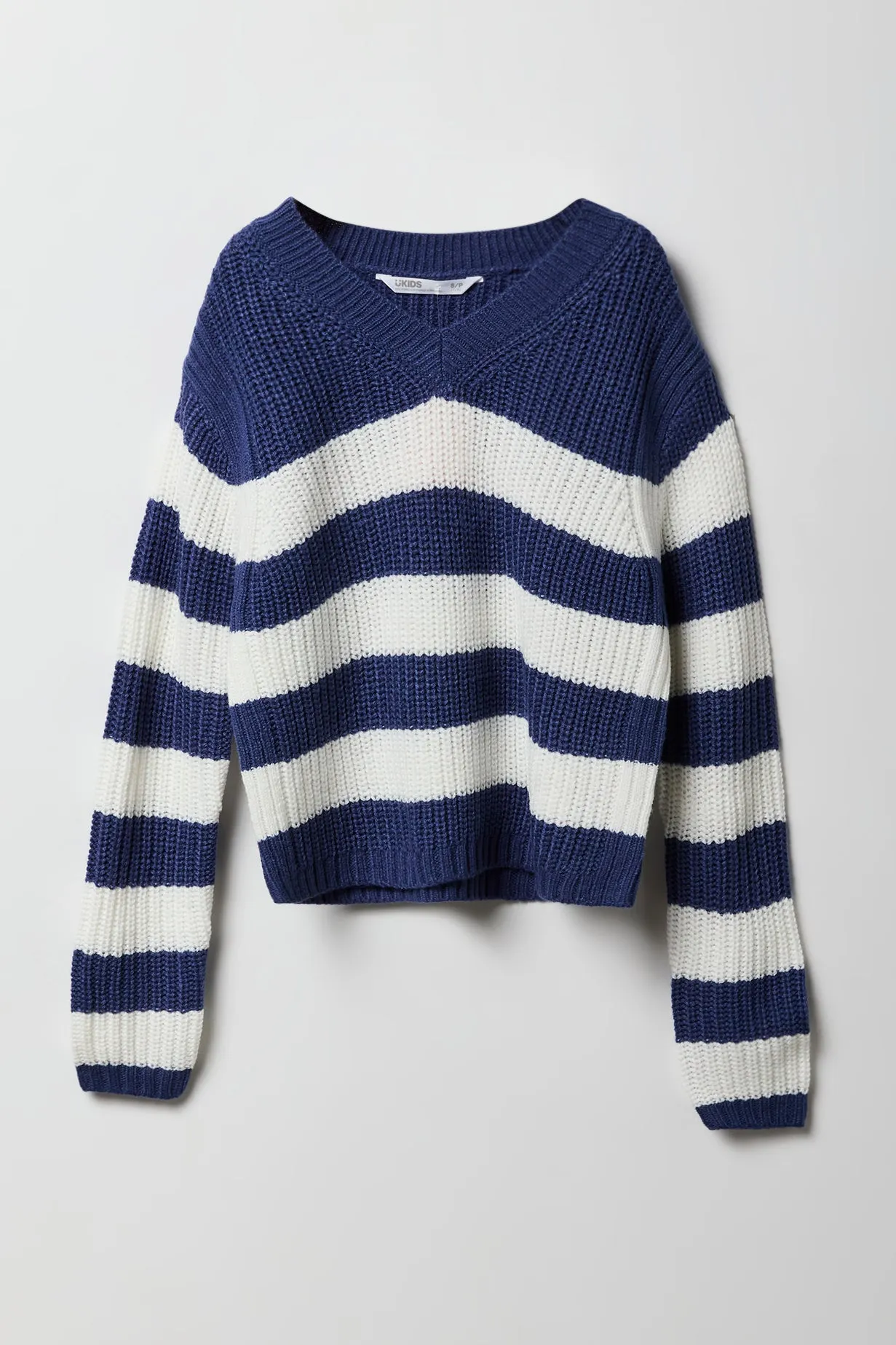 Girls Striped Knit V-Neck Sweater sold by Urban Planet